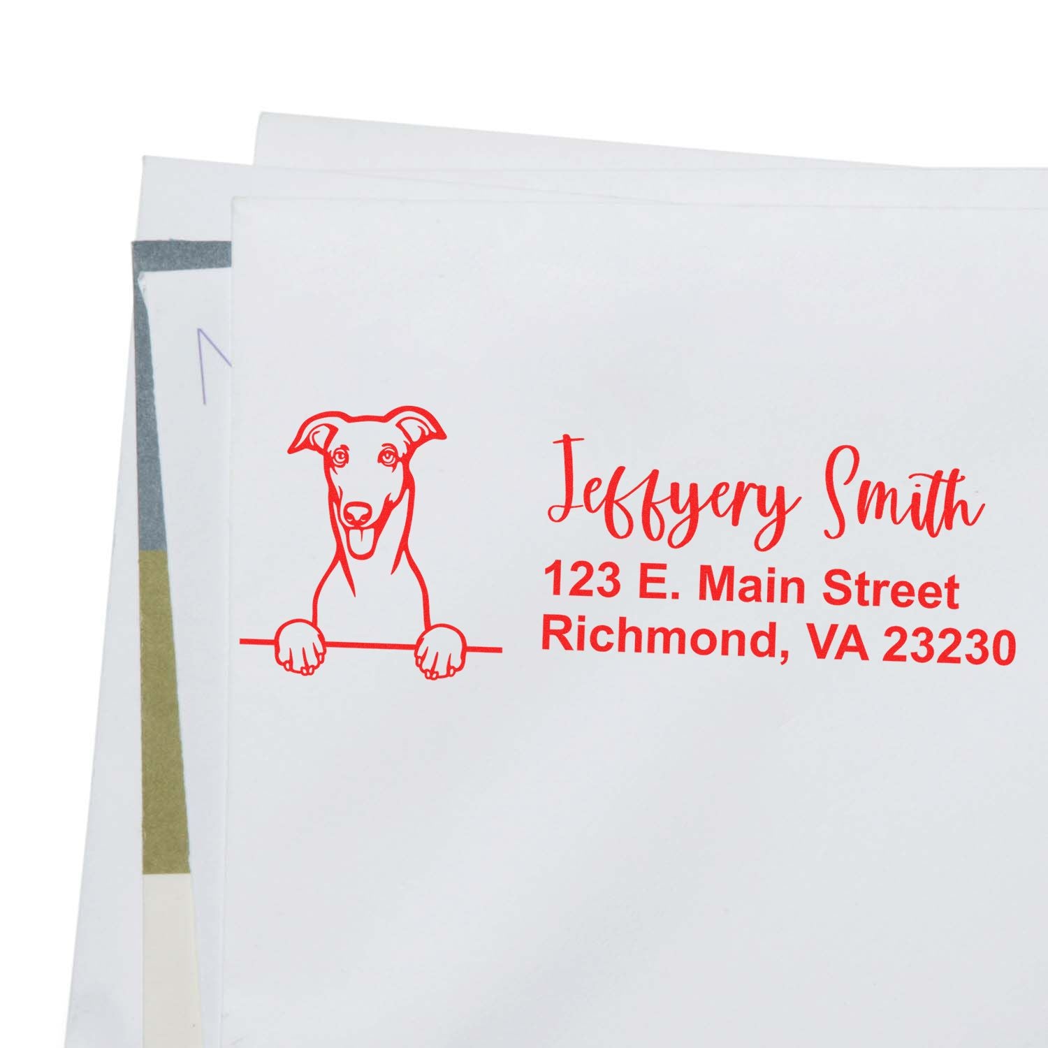 Peeking Greyhound Name and Address Rubber Stamp