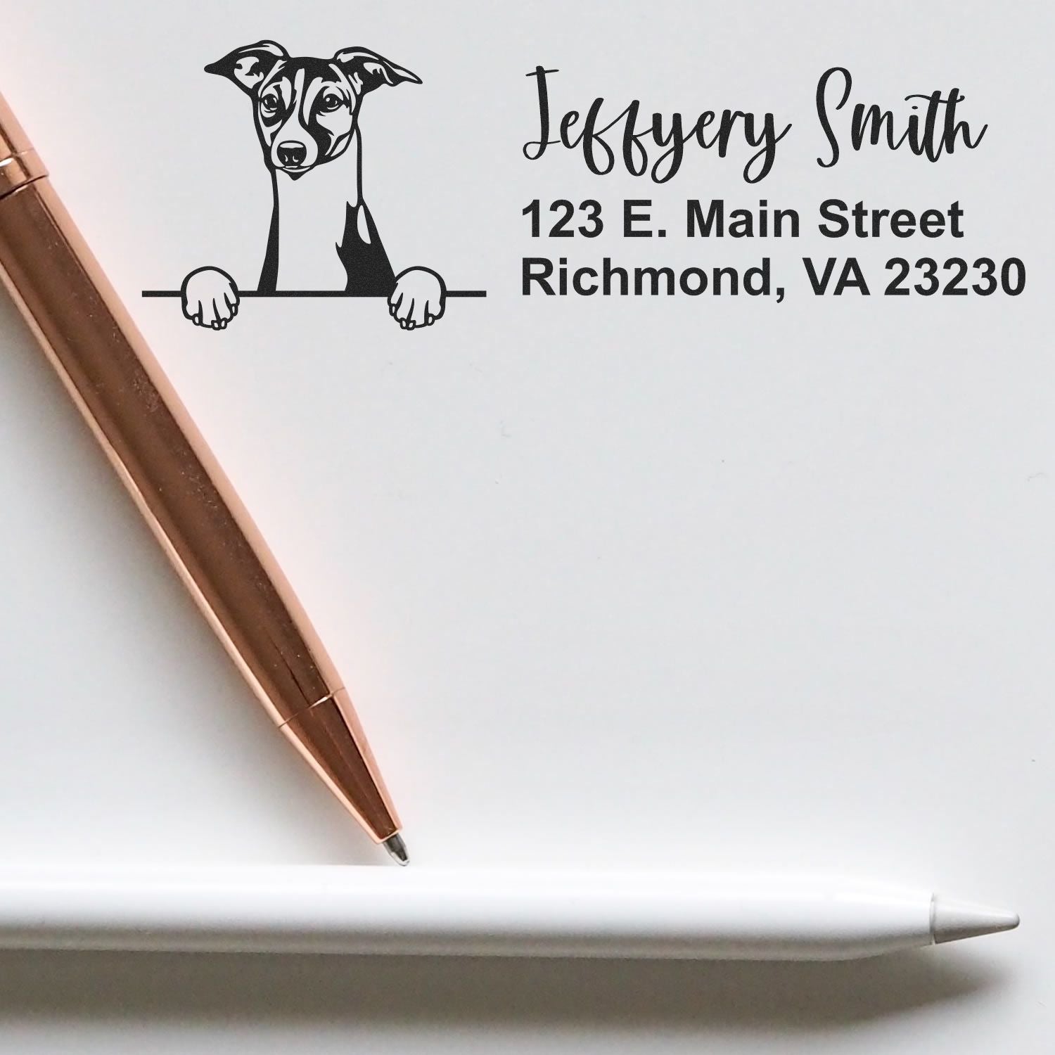 Peeking Italian Greyhound Name and Address Rubber Stamp