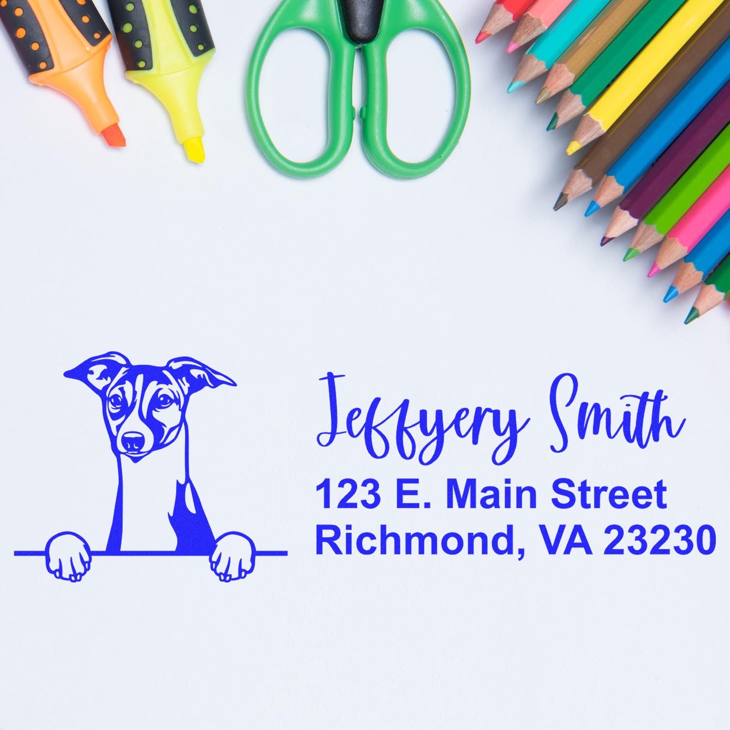 Peeking Italian Greyhound Name and Address Rubber Stamp