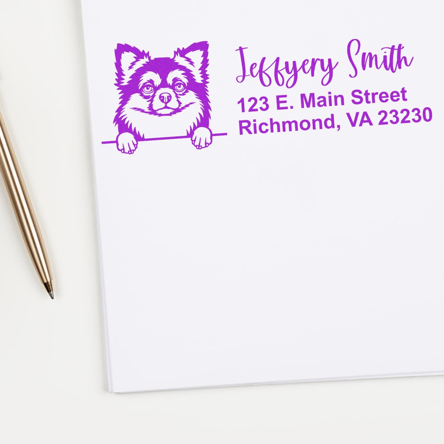 Peeking Long Haired Chihuahua Name and Address Rubber Stamp