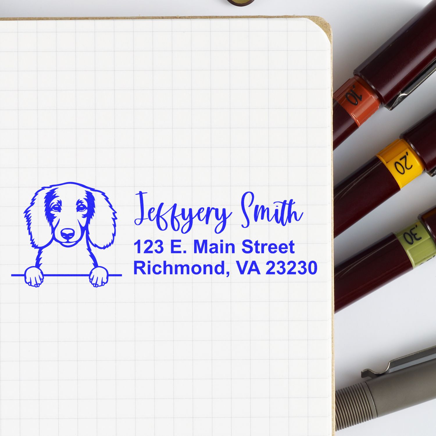 Peeking Longhaired Dachshund Name and Address Rubber Stamp