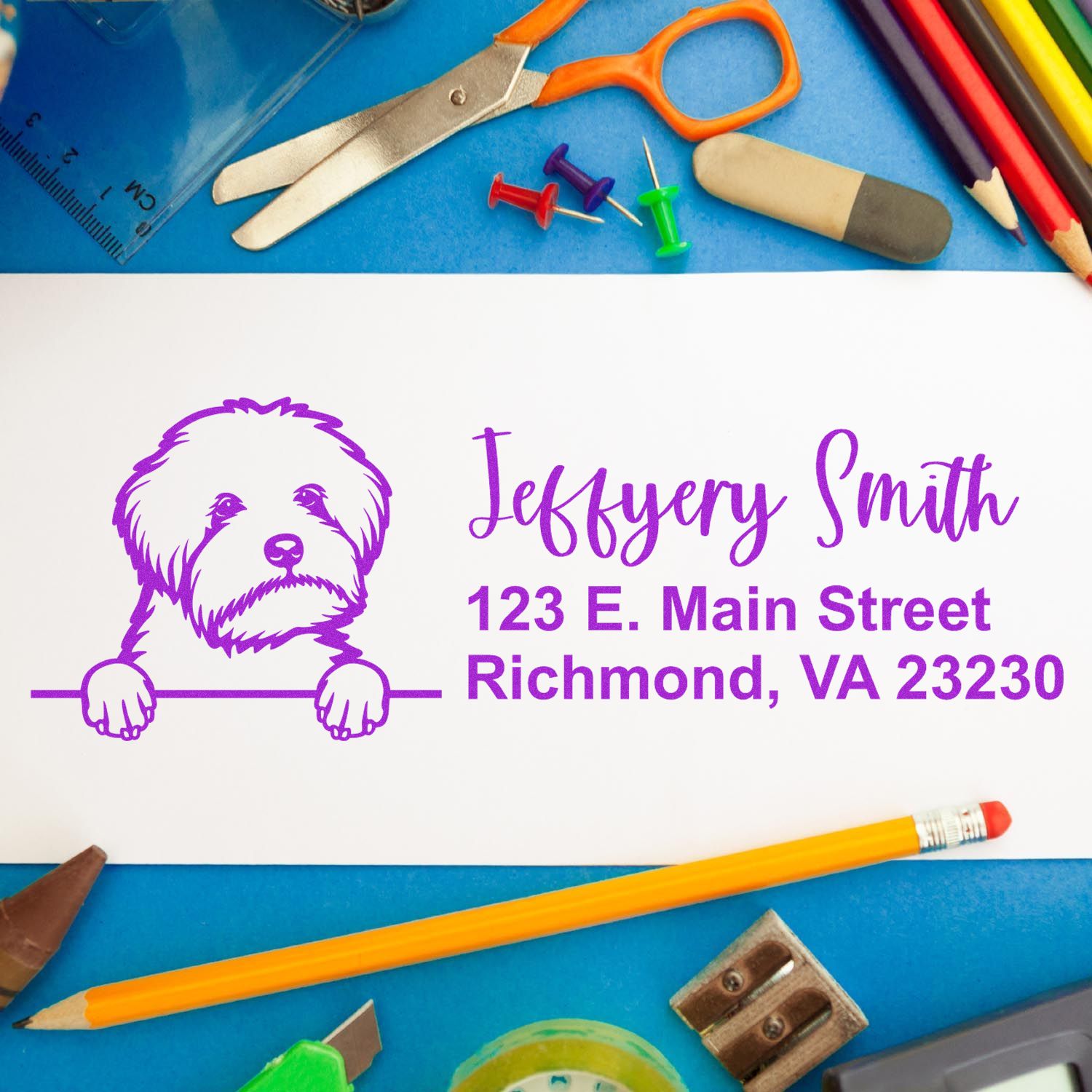 Pre-Inked Maltipoo Dog Personalized Address Stamp