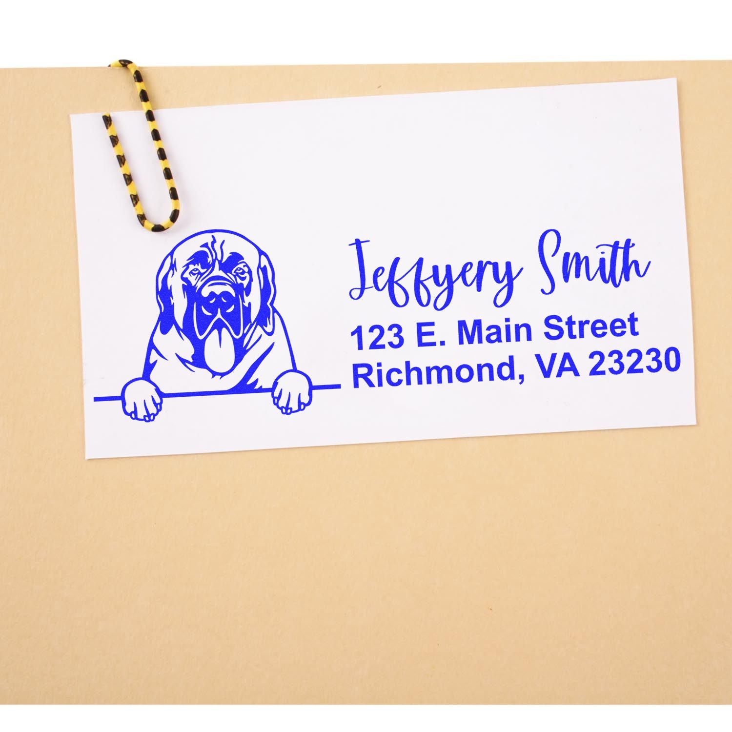 Peeking Mastiffs Name and Address Rubber Stamp