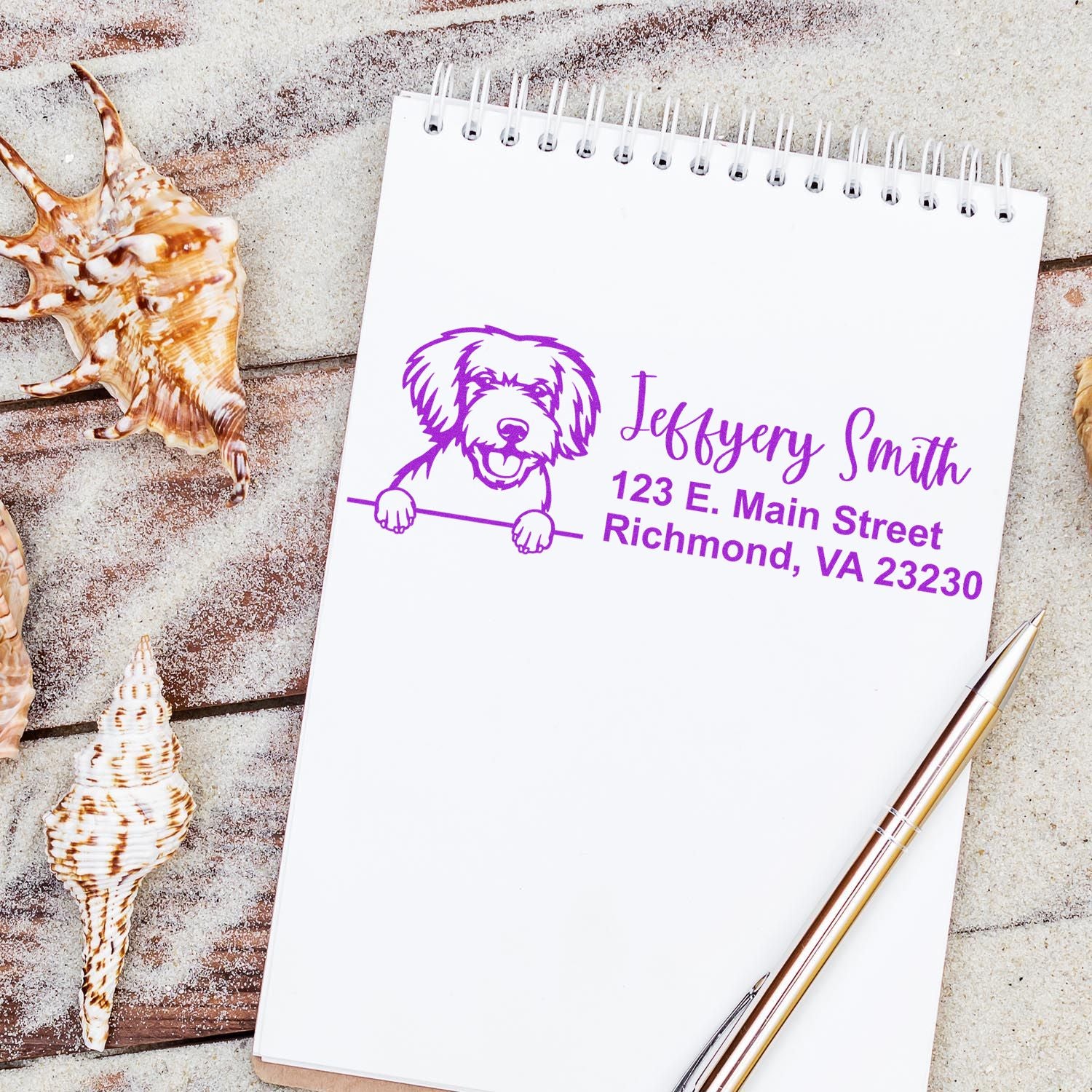 Pre-Inked Miniature Golden Doodle Dog Personalized Address Stamp