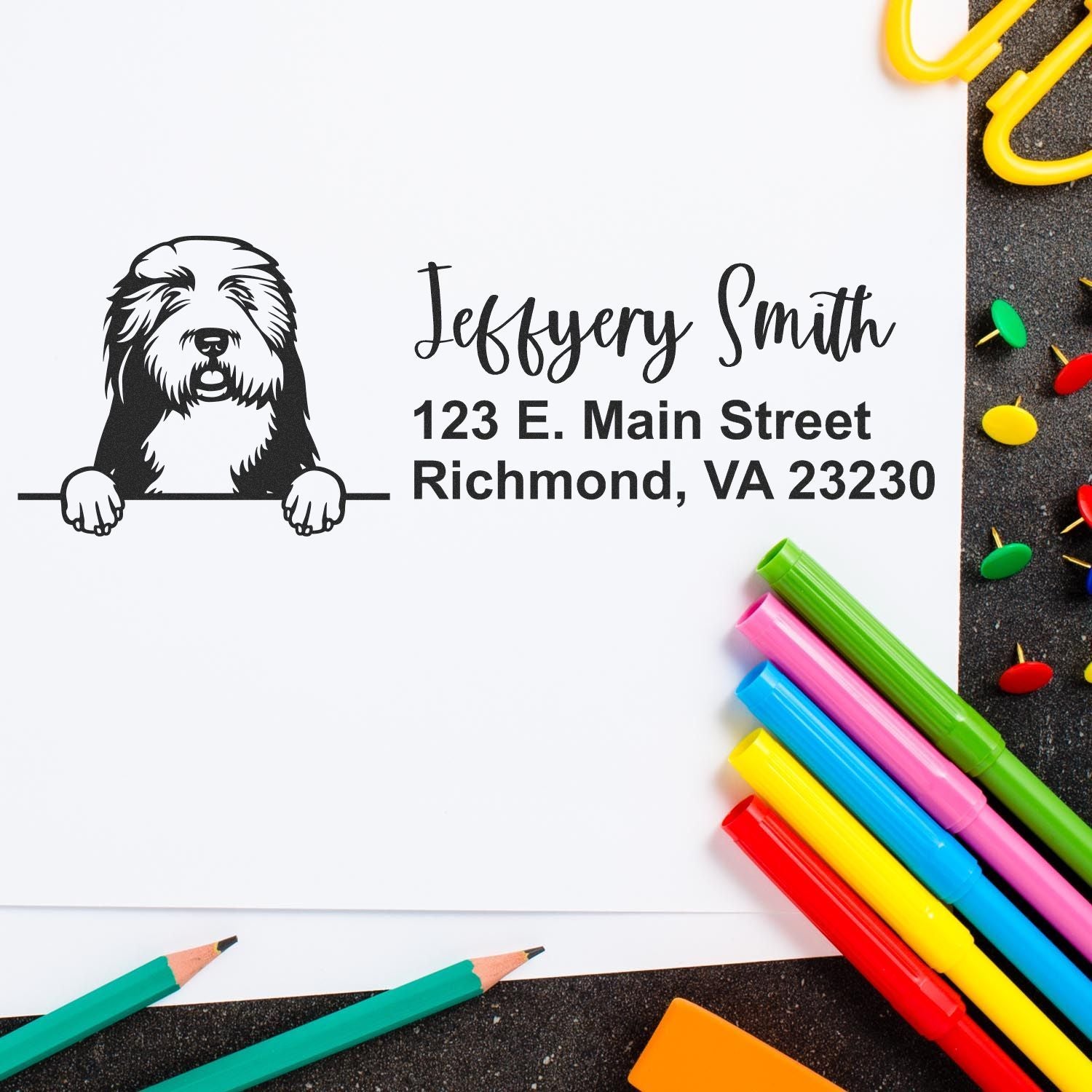 Pre-Inked Old English Sheepdogs Dog Personalized Address Stamp