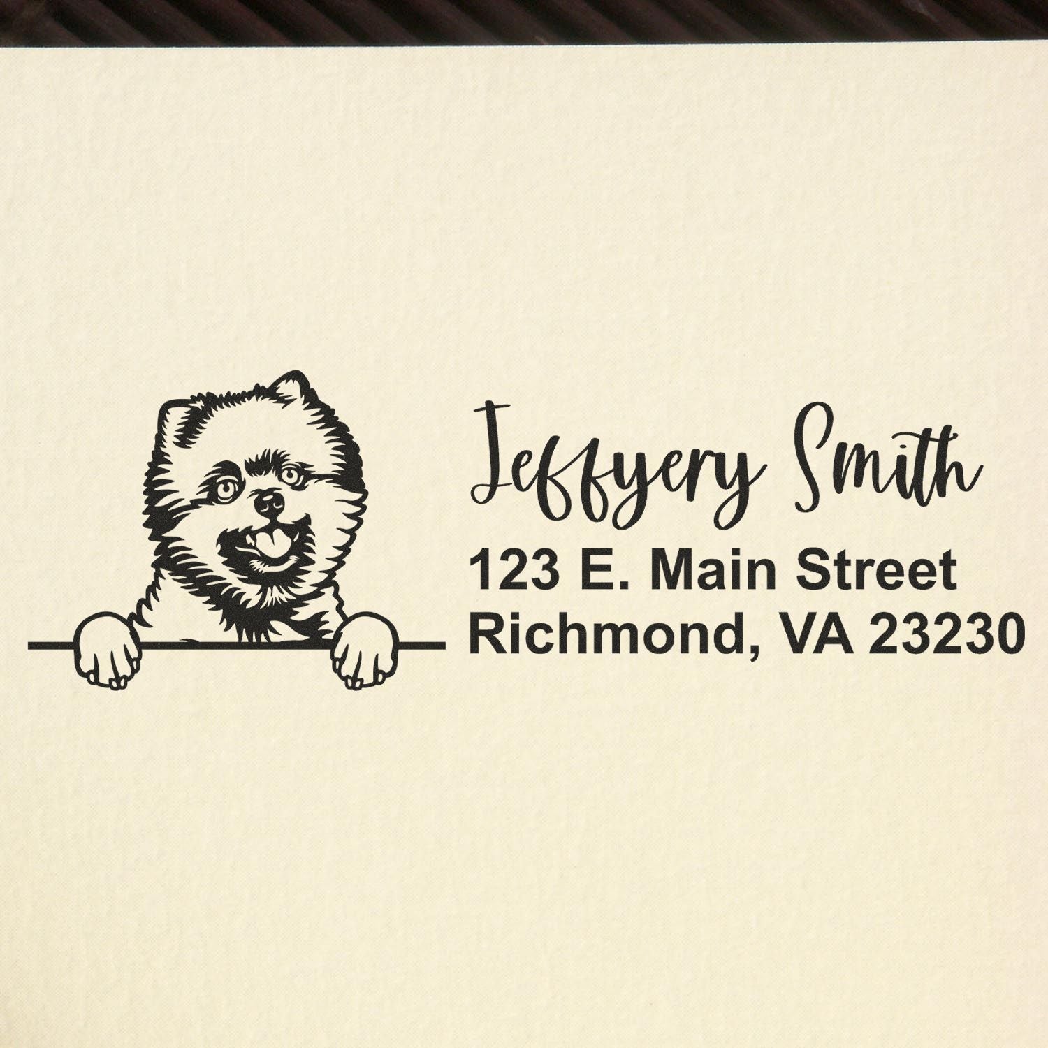 Peeking Pomeranians Name and Address Rubber Stamp