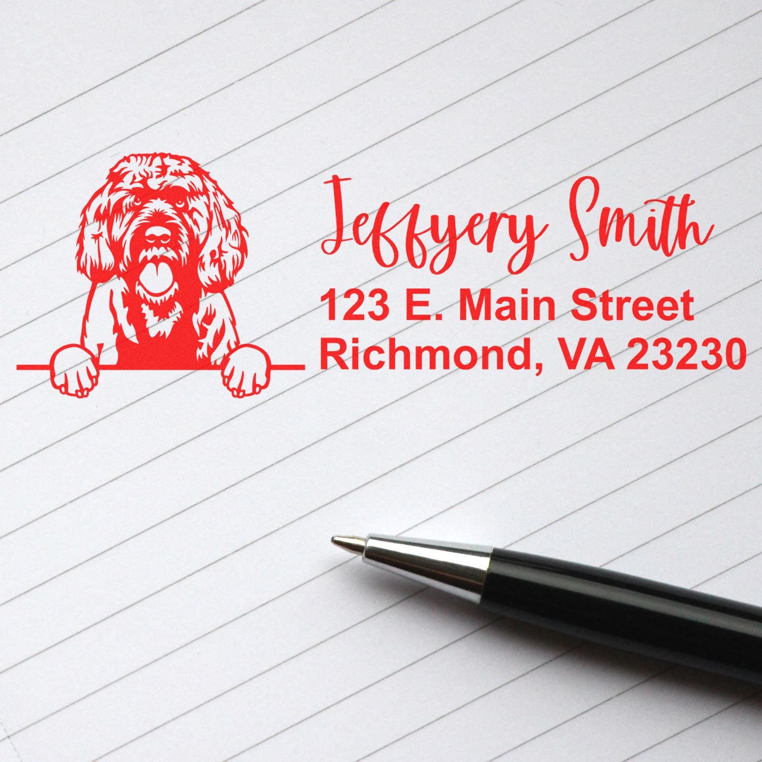 Peeking Portuguese Water Dog Name and Address Rubber Stamp