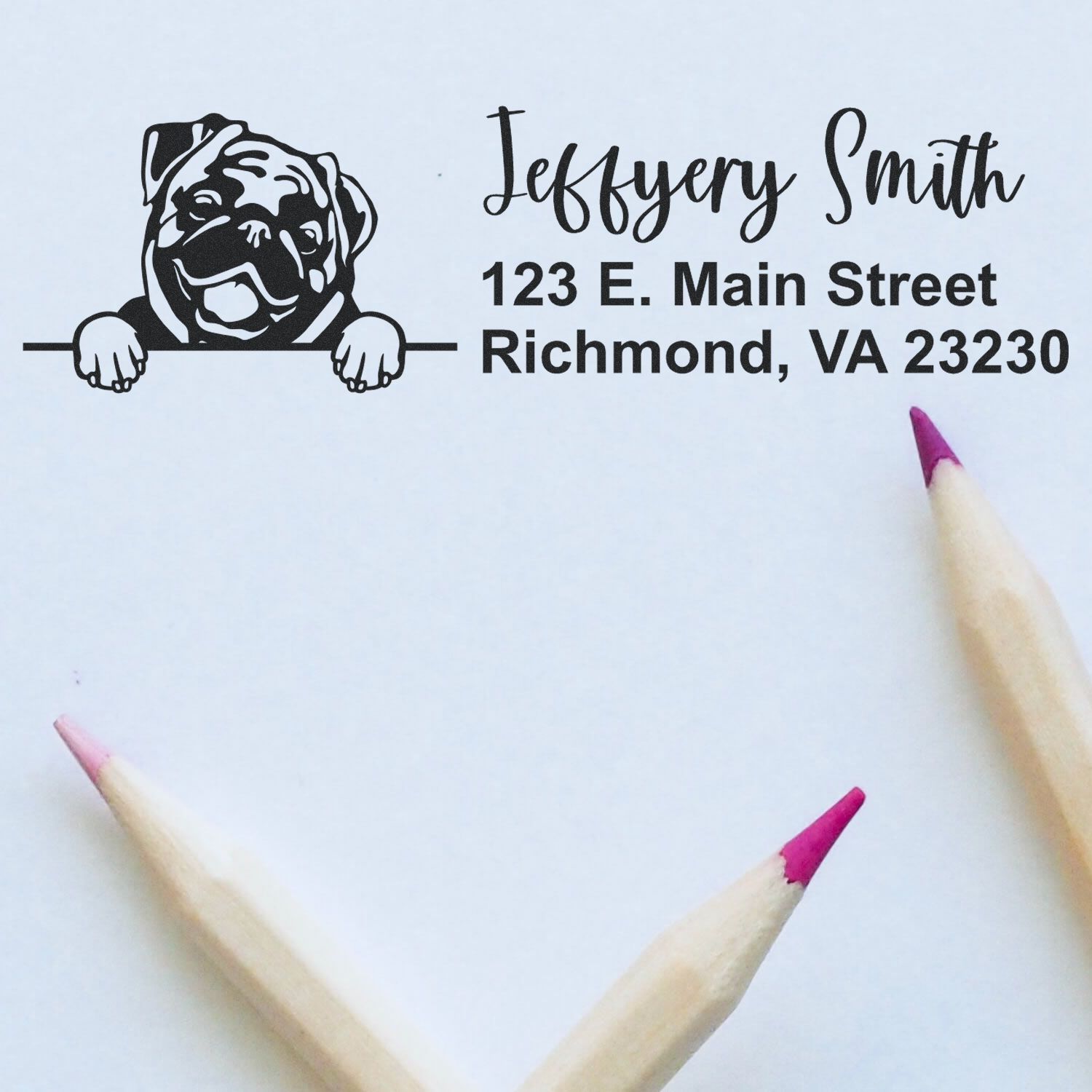 Peeking Pug Name and Address Rubber Stamp