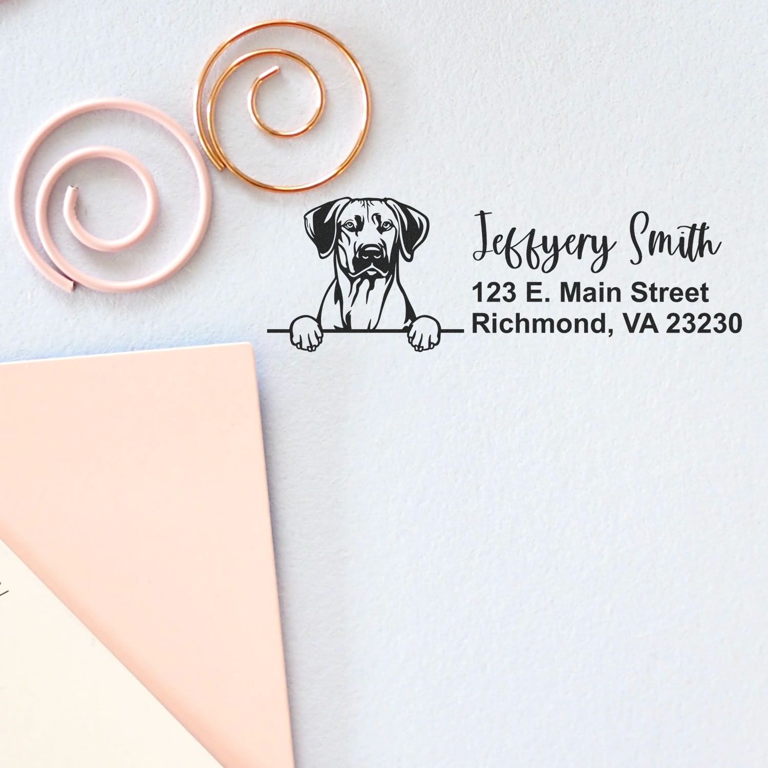 Peeking Rhodesian Ridgeback Name and Address Rubber Stamp