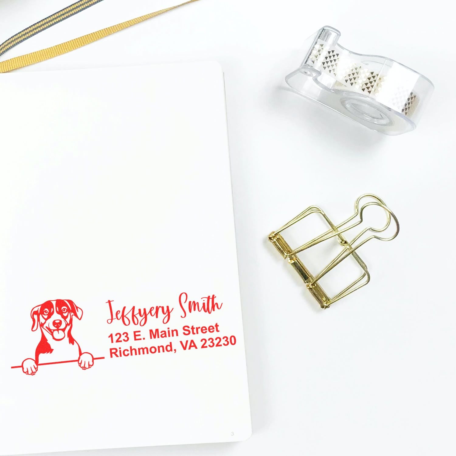 Peeking Russell Terrier Name and Address Rubber Stamp