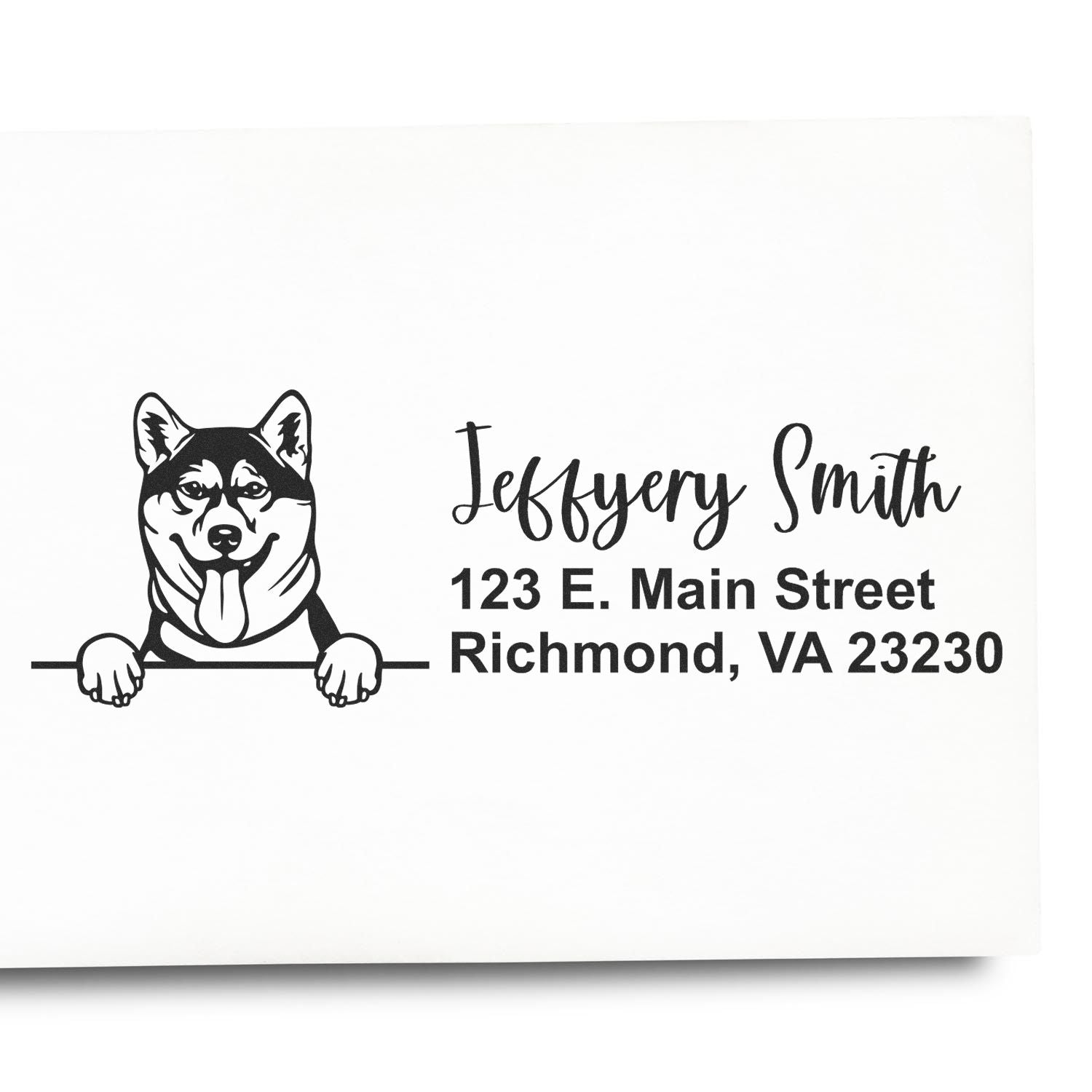 Peeking Shiba Inu Name and Address Rubber Stamp