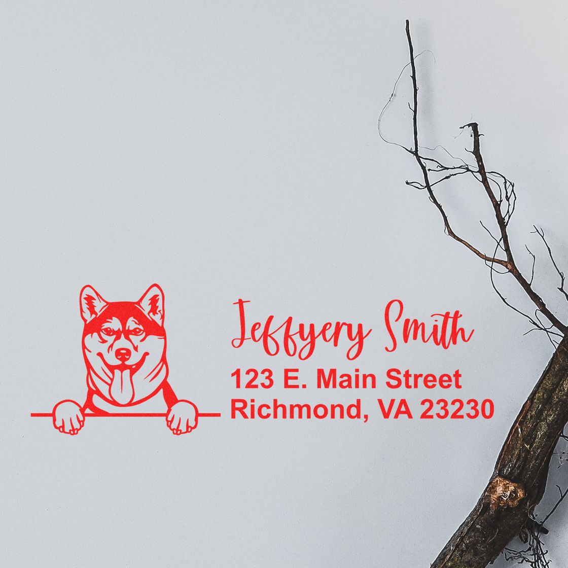 Peeking Shiba Inu Name and Address Rubber Stamp