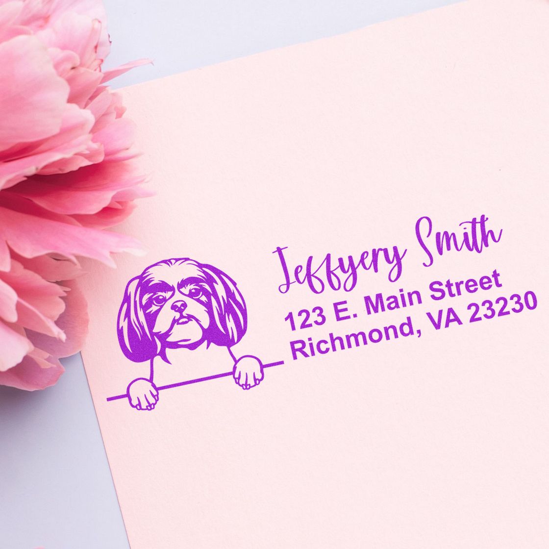 Peeking Shitzu Name and Address Rubber Stamp