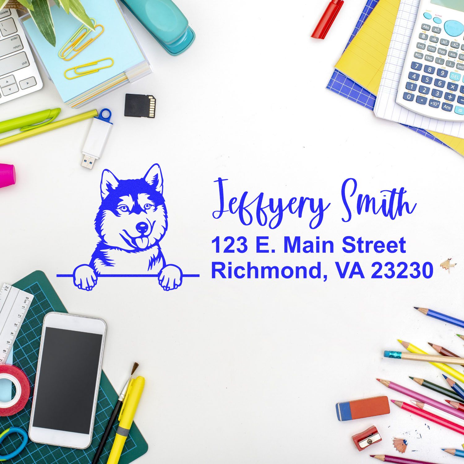 Pre-Inked Siberian Husky Dog Personalized Address Stamp