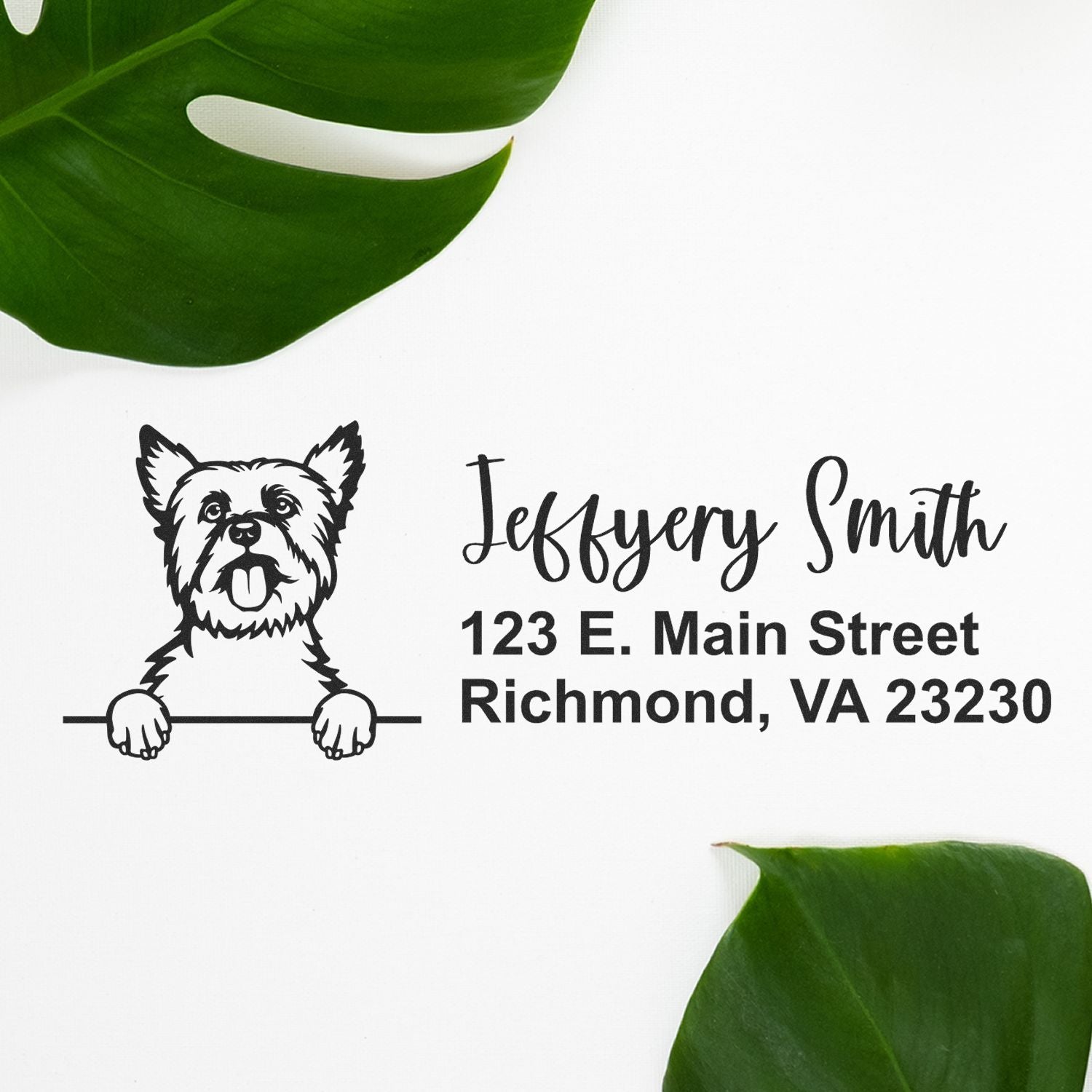 Peeking Yorkshire Terrier Name and Address Rubber Stamp