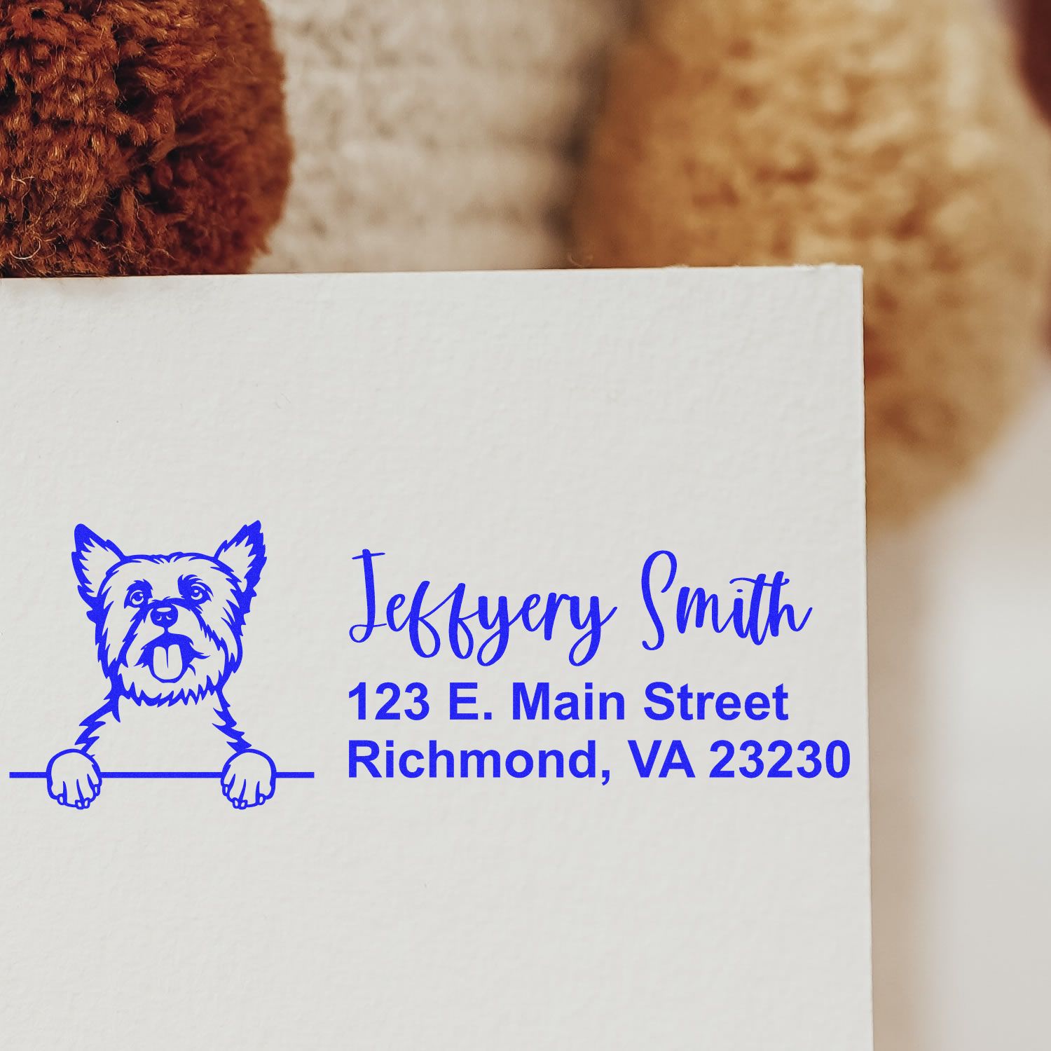 Peeking Yorkshire Terrier Name and Address Rubber Stamp