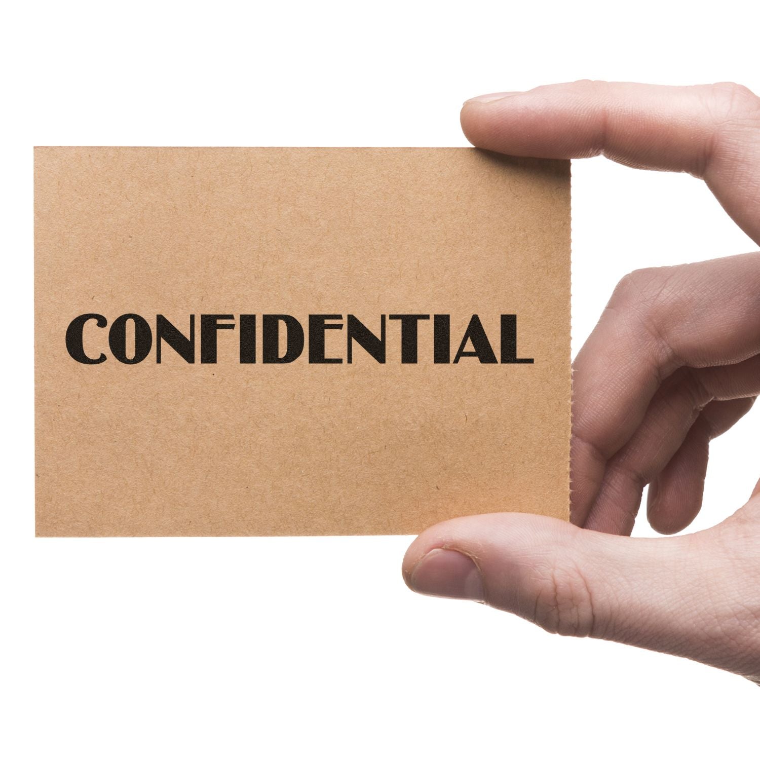 Hand holding a card stamped with CONFIDENTIAL using the Large Pre-Inked Optima Confidential Stamp.