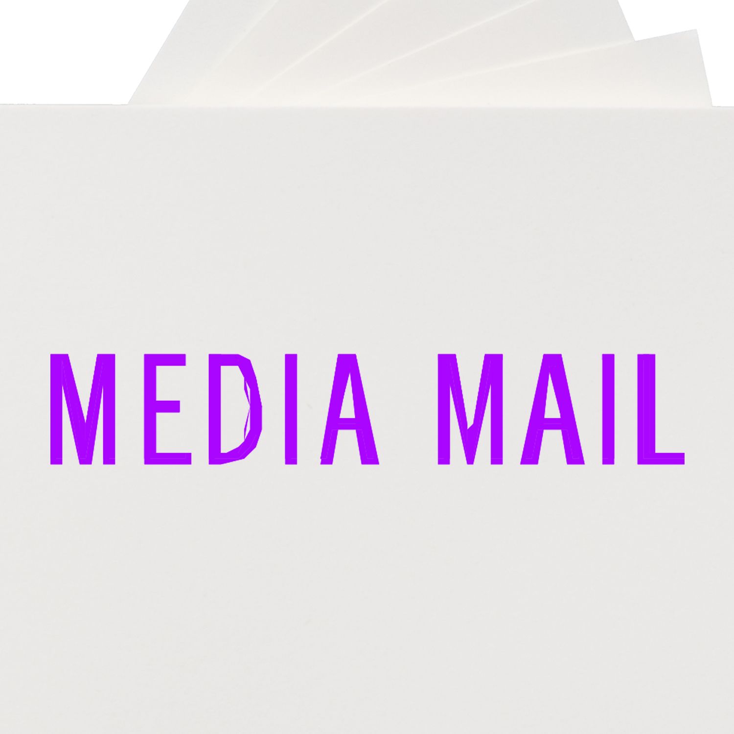 Large Pre-Inked Media Mail Stamp with bold purple text MEDIA MAIL on a white background, designed for easy and clear mailing labels.