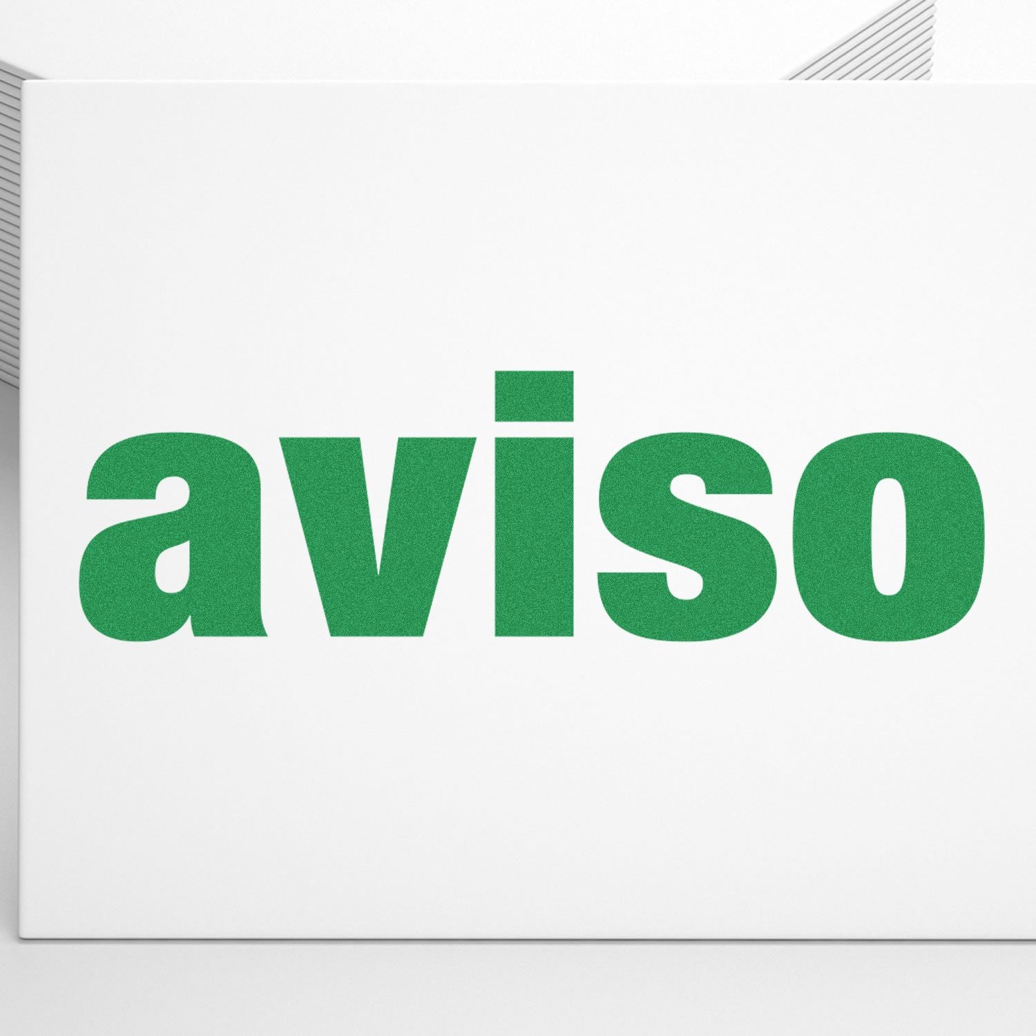 Image of a Large Self Inking Aviso Stamp imprint in bold green letters on a white background.