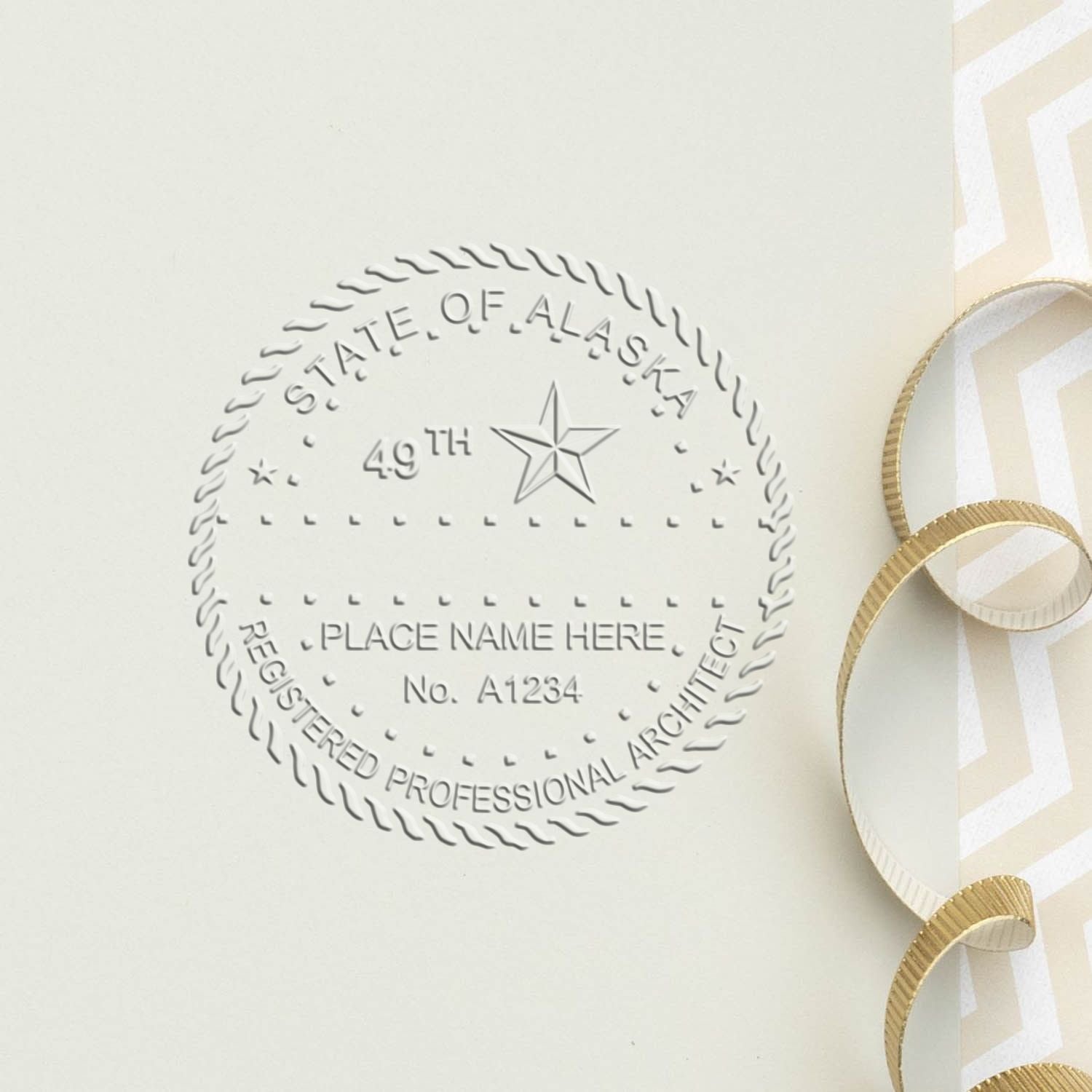 A photograph of the Hybrid Alaska Architect Seal stamp impression reveals a vivid, professional image of the on paper.