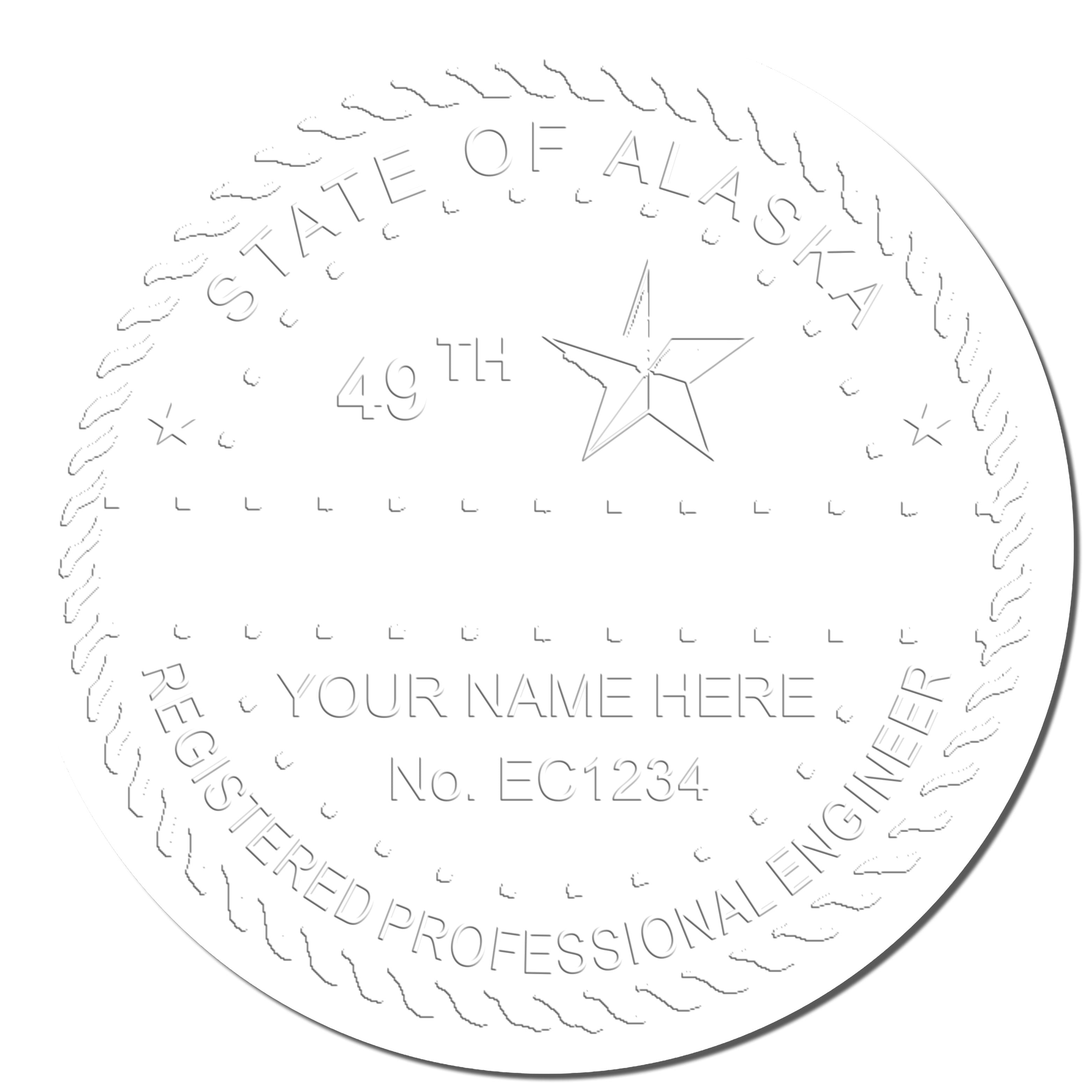 This paper is stamped with a sample imprint of the Heavy Duty Cast Iron Alaska Engineer Seal Embosser, signifying its quality and reliability.