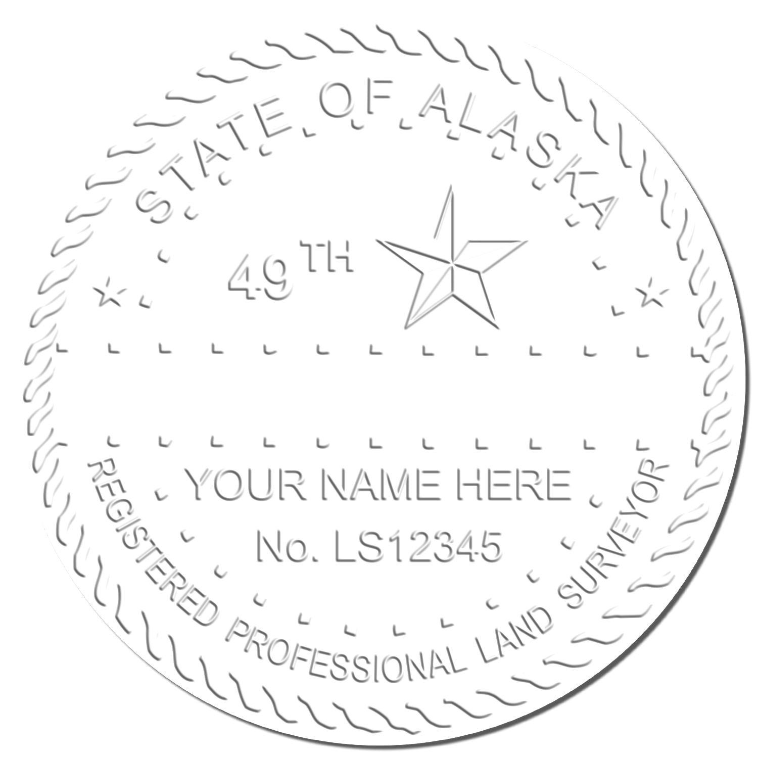 This paper is stamped with a sample imprint of the Handheld Alaska Land Surveyor Seal, signifying its quality and reliability.