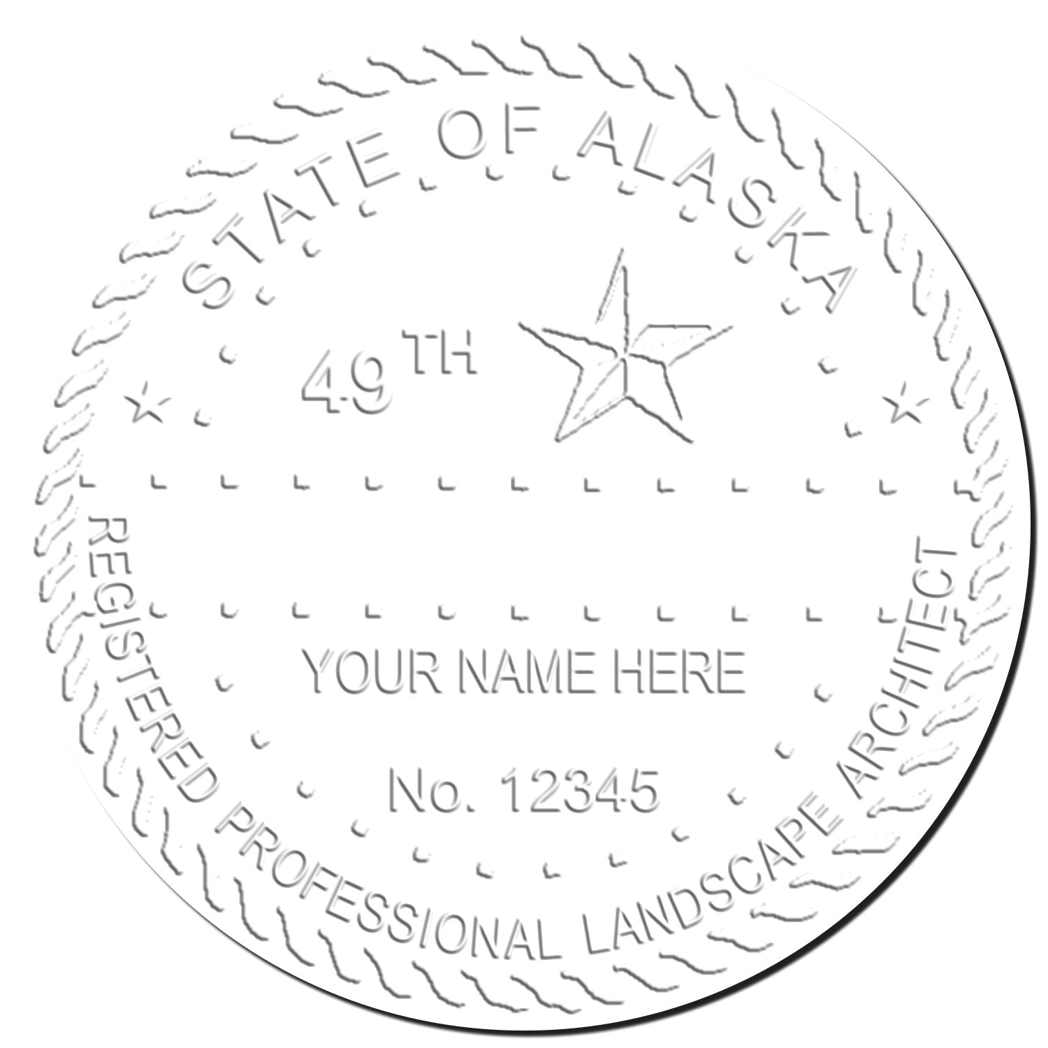 This paper is stamped with a sample imprint of the State of Alaska Handheld Landscape Architect Seal, signifying its quality and reliability.