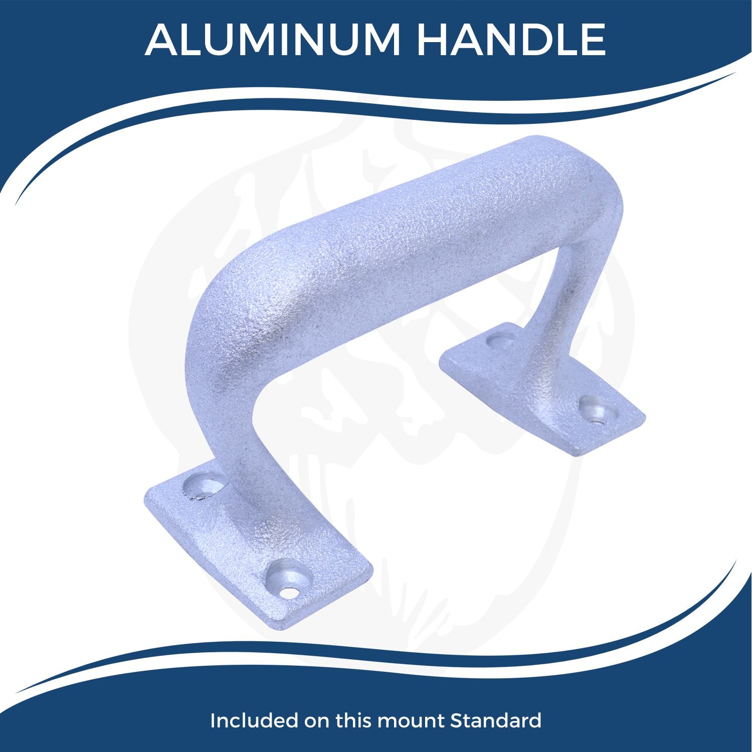 Image of an aluminum handle with text ALUMINUM HANDLE above and Included on this mount Standard below. For Custom Rubber Stamp Size 6 x 10.