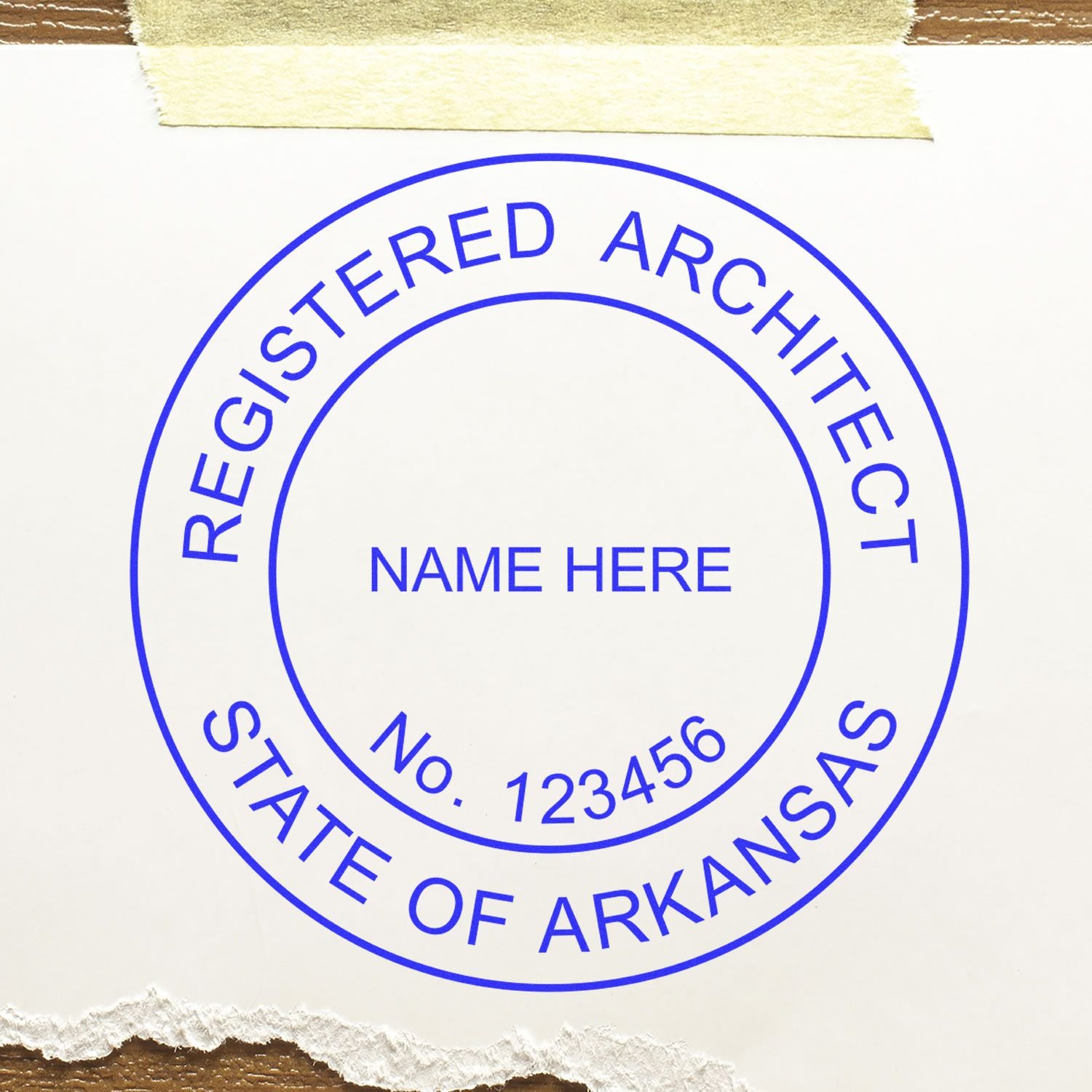 Digital Arkansas Architect Stamp, Electronic Seal for Arkansas Architect, showing a circular design with Registered Architect and State of Arkansas.