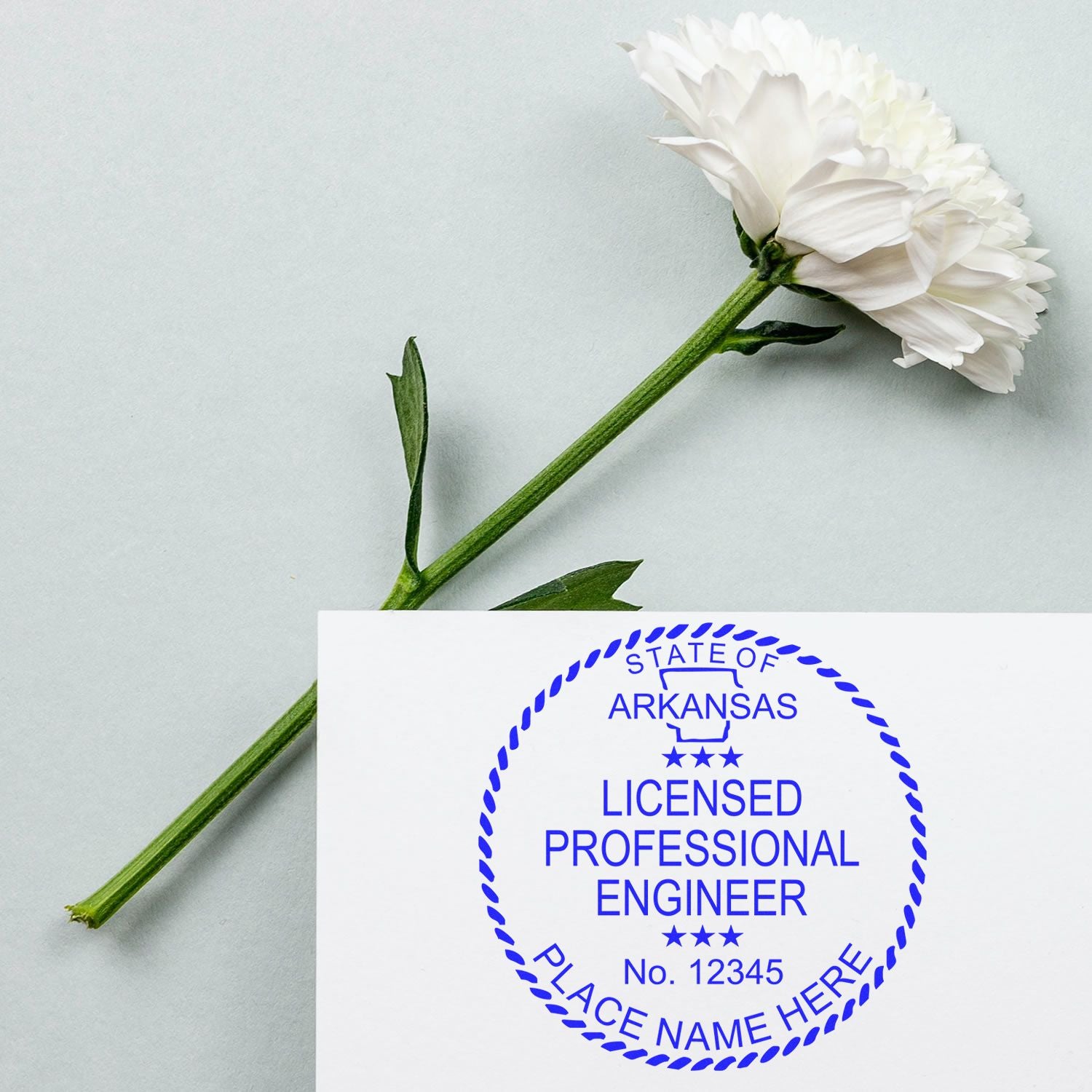 The Slim Pre-Inked Arkansas Professional Engineer Seal Stamp stamp impression comes to life with a crisp, detailed photo on paper - showcasing true professional quality.