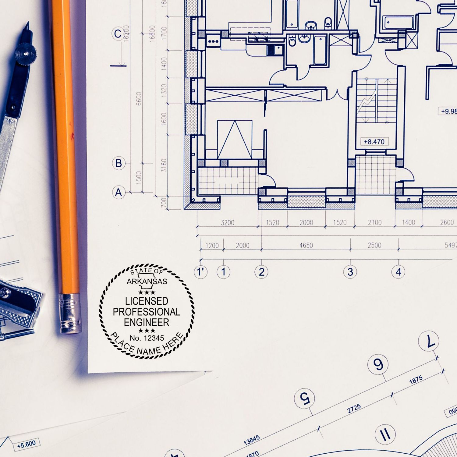 Another Example of a stamped impression of the Self-Inking Arkansas PE Stamp on a piece of office paper.