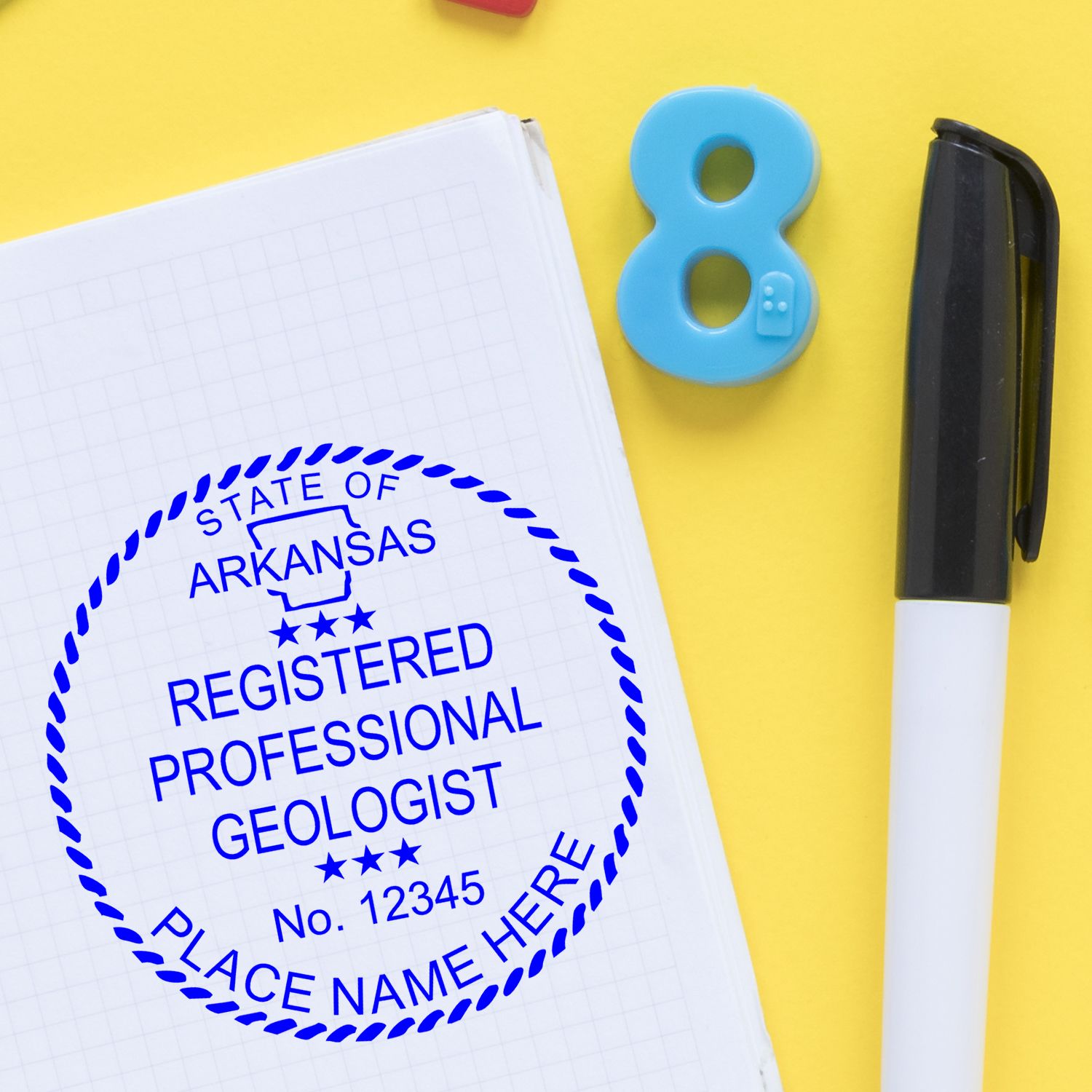 Another Example of a stamped impression of the Premium MaxLight Pre-Inked Arkansas Geology Stamp on a office form