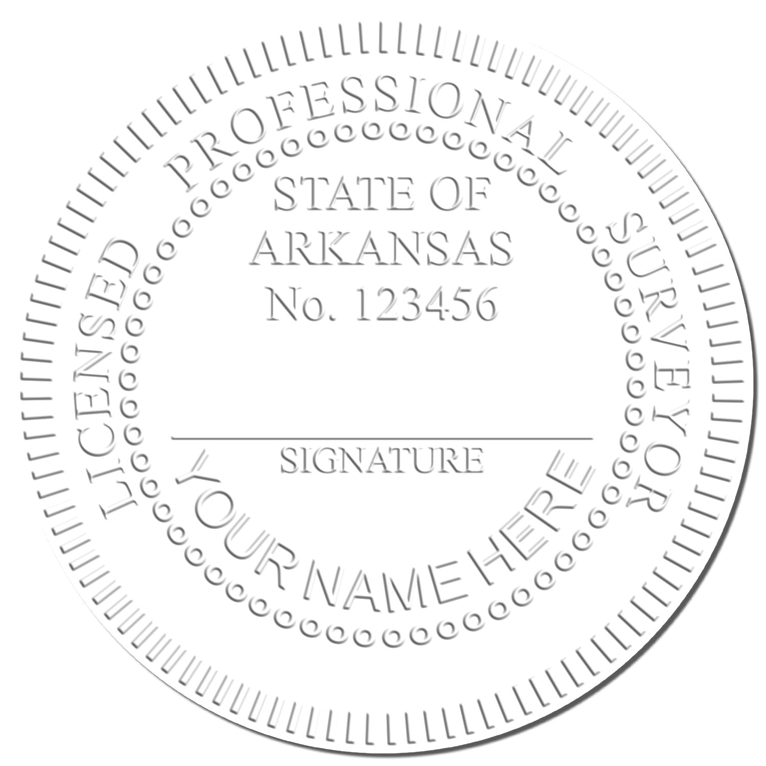 This paper is stamped with a sample imprint of the Hybrid Arkansas Land Surveyor Seal, signifying its quality and reliability.