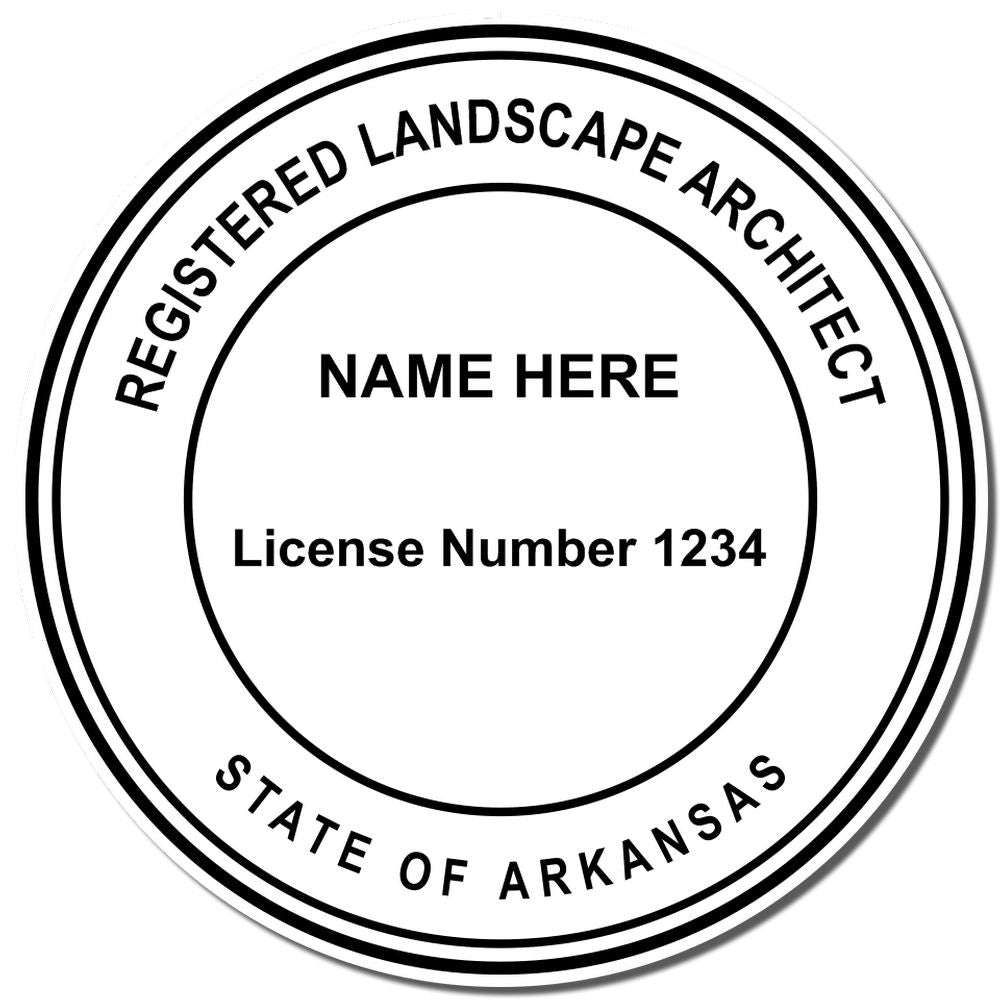Another Example of a stamped impression of the Premium MaxLight Pre-Inked Arkansas Landscape Architectural Stamp on a piece of office paper.