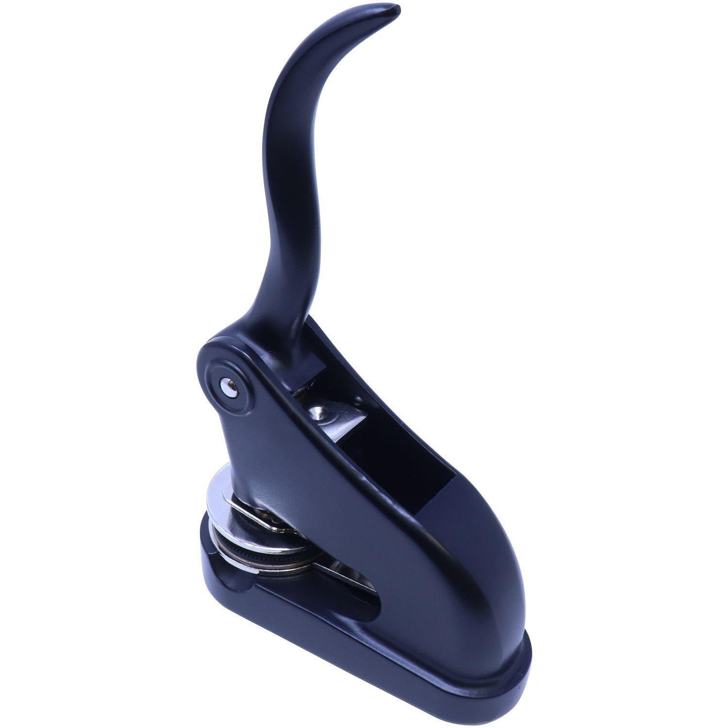 Real Estate Appraiser Black Gift Seal Embosser with a sleek black design, angled back view, and 1-5/8 imprint size.