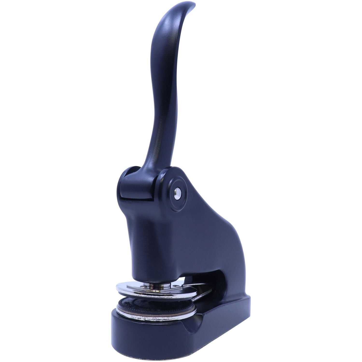 Professional Engineer Black Gift Seal Embosser with a sleek black design, featuring a sturdy handle and a 1-5/8 inch imprint area, shown from the front-right view.