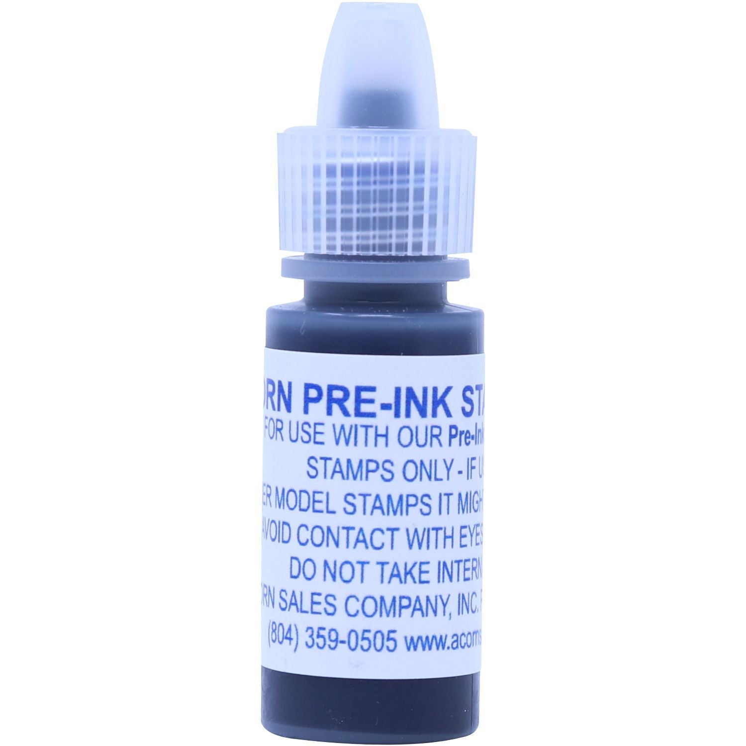 A bottle of 6CC Pre-Inked Slim Maxlight Ink with a blue cap and label, designed for use with pre-inked stamps.