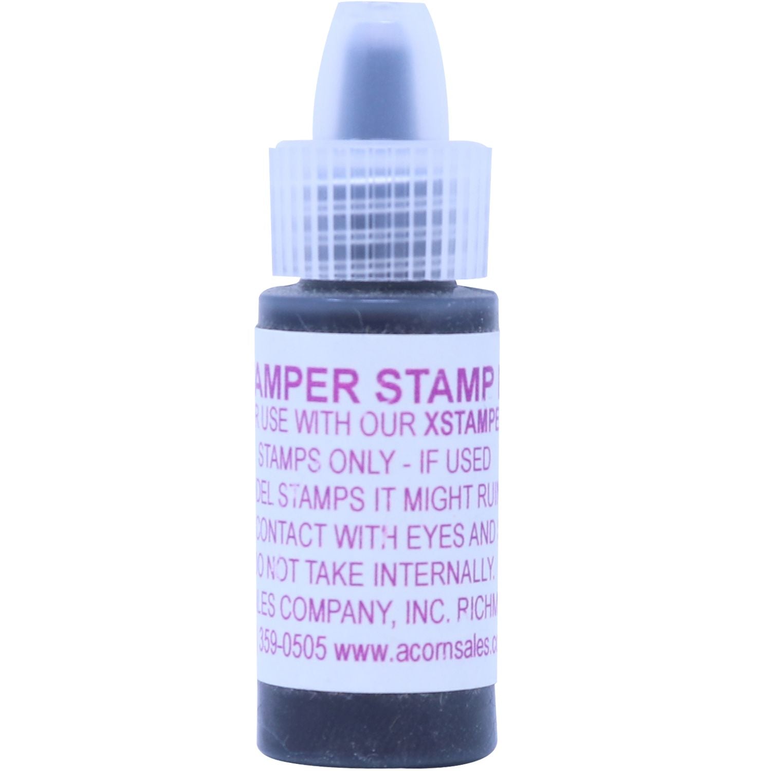 A small bottle of 6CC Xstamper Ink in purple with a clear cap, designed for use with Xstamper stamps.