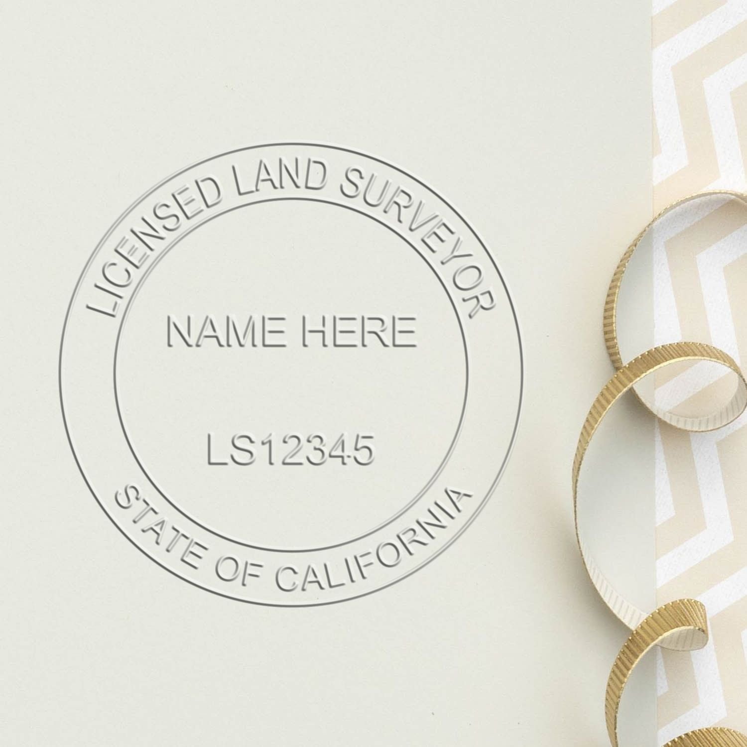 A photograph of the State of California Soft Land Surveyor Embossing Seal stamp impression reveals a vivid, professional image of the on paper.