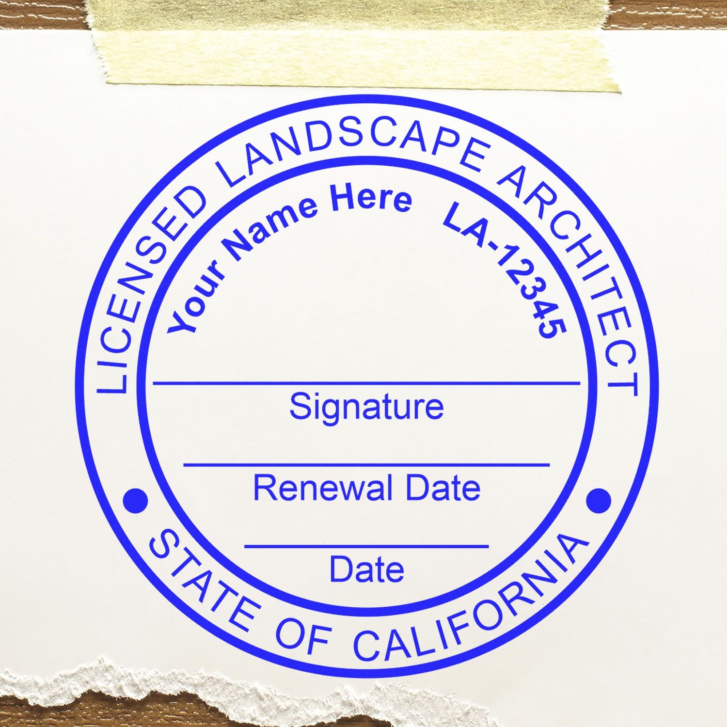 The Slim Pre-Inked California Landscape Architect Seal Stamp stamp impression comes to life with a crisp, detailed photo on paper - showcasing true professional quality.