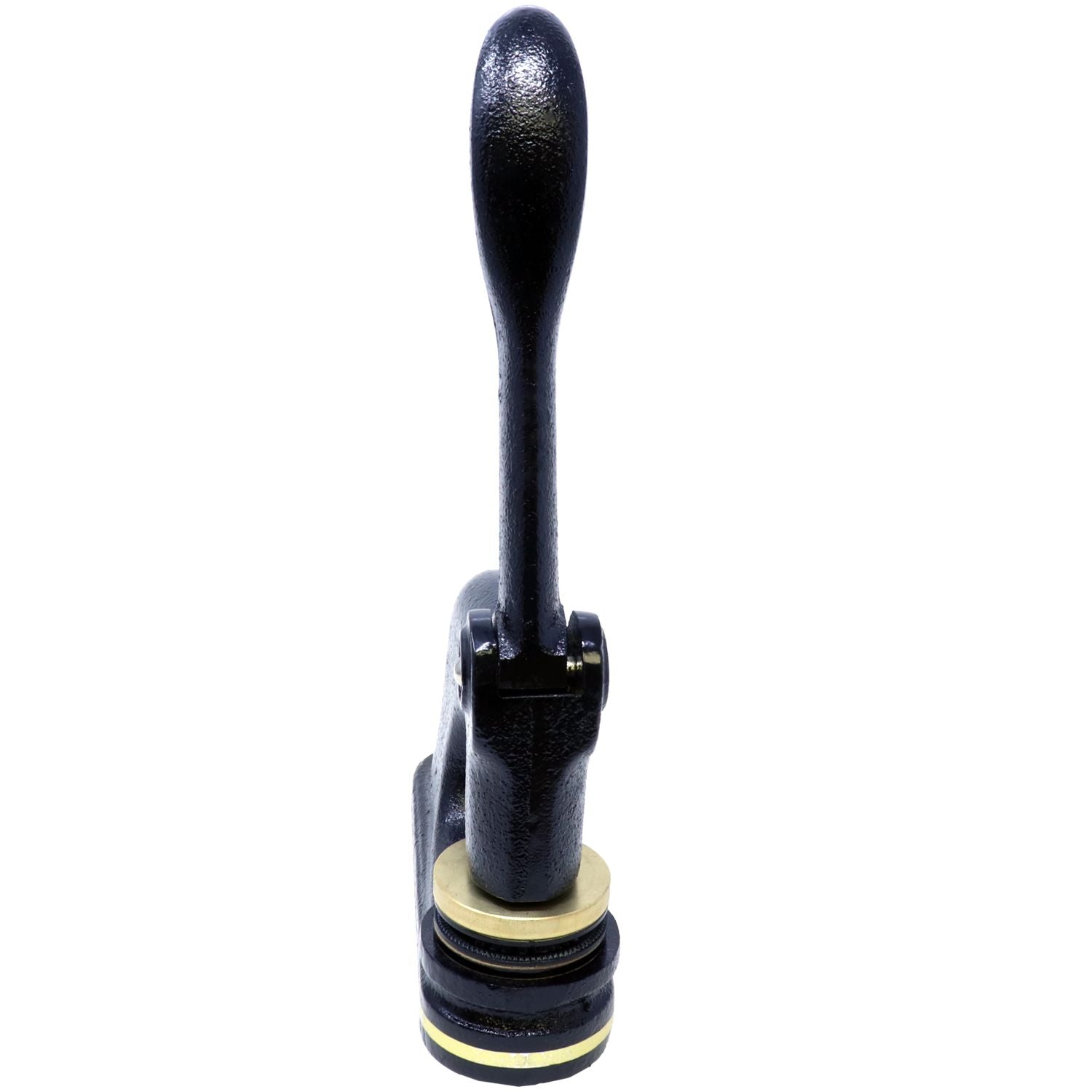 Front view of the Professional Engineer Cast Iron Desk Seal Embosser, featuring a sturdy black cast iron handle and base, designed for creating professional embossed seals.