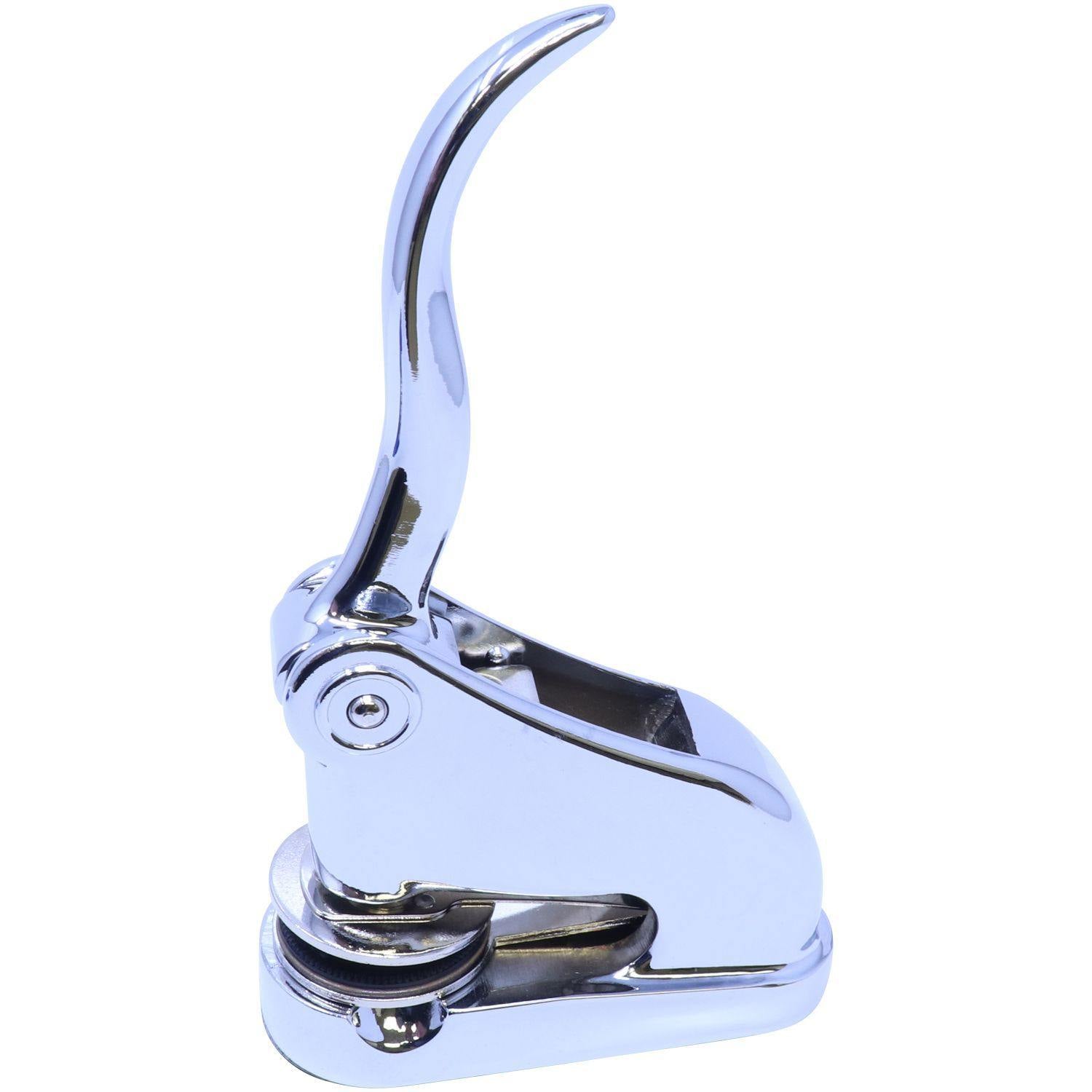 Real Estate Appraiser Chrome Gift Seal Embosser with a sleek, shiny finish and ergonomic handle for easy embossing.