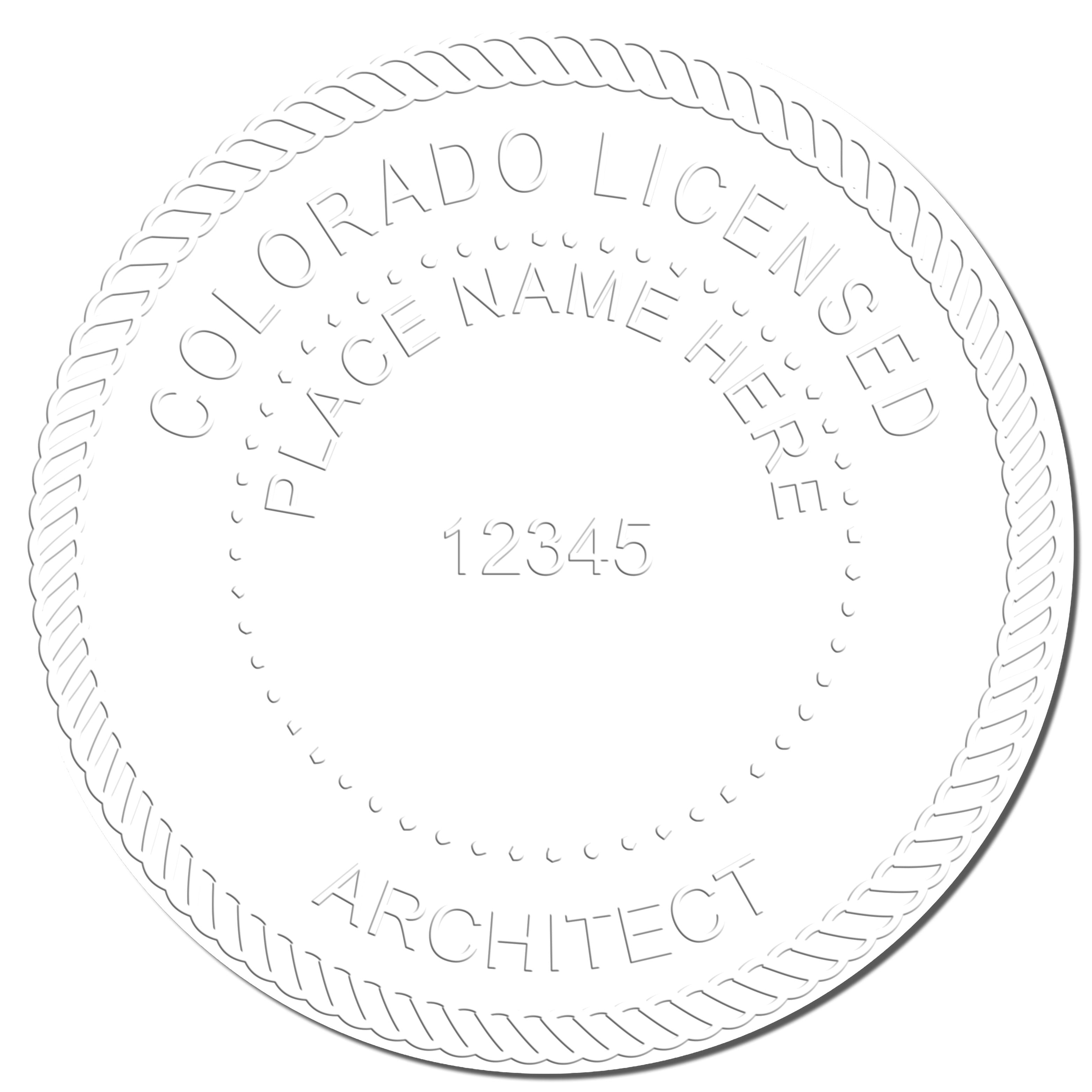 This paper is stamped with a sample imprint of the Heavy Duty Cast Iron Colorado Architect Embosser, signifying its quality and reliability.