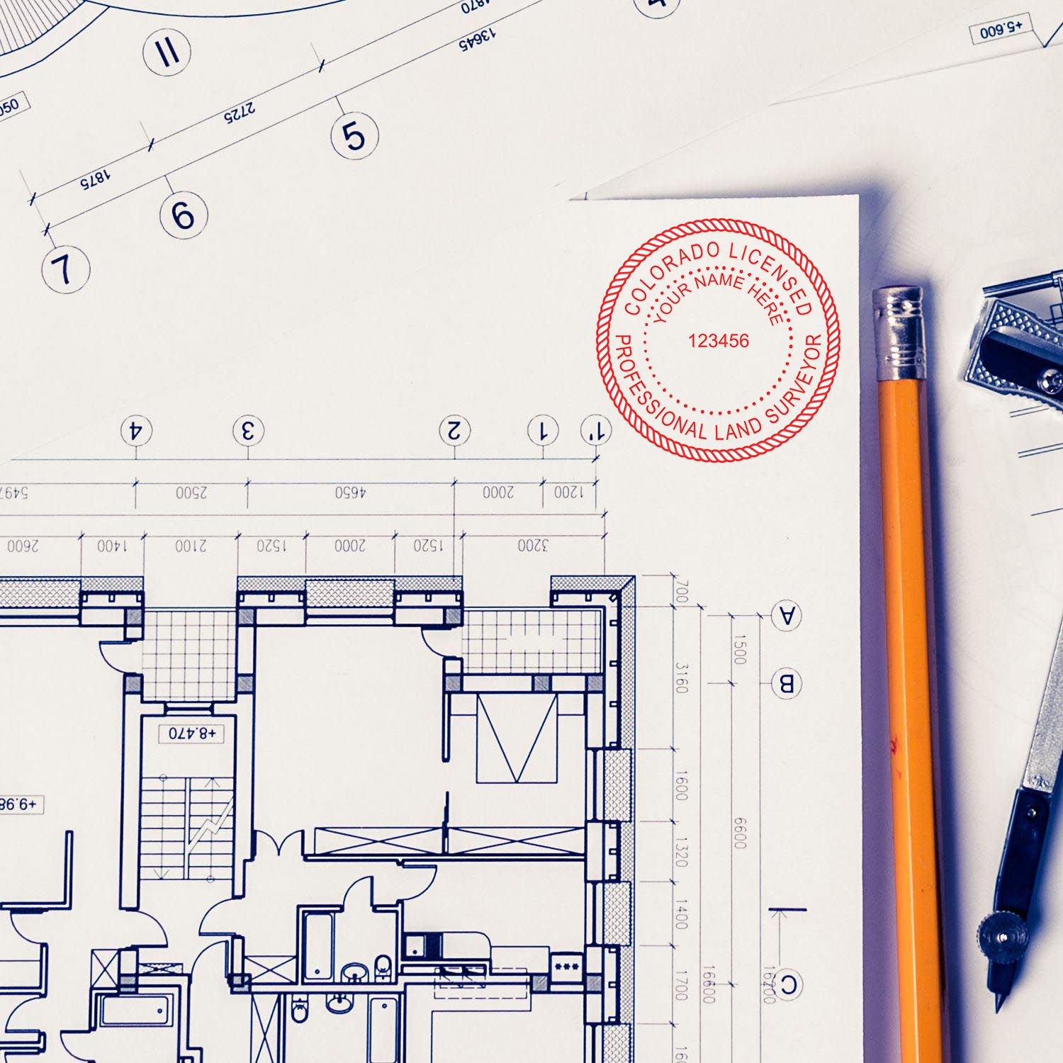 The Slim Pre-Inked Colorado Land Surveyor Seal Stamp stamp impression comes to life with a crisp, detailed photo on paper - showcasing true professional quality.