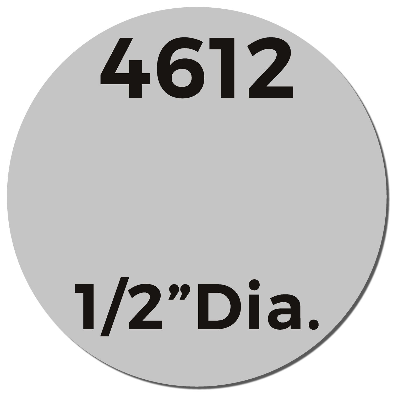 Custom Self Inking Stamp Trodat 4612, 1/2 Diameter, imprint sample showing the stamp size and text in black on a gray circular background.