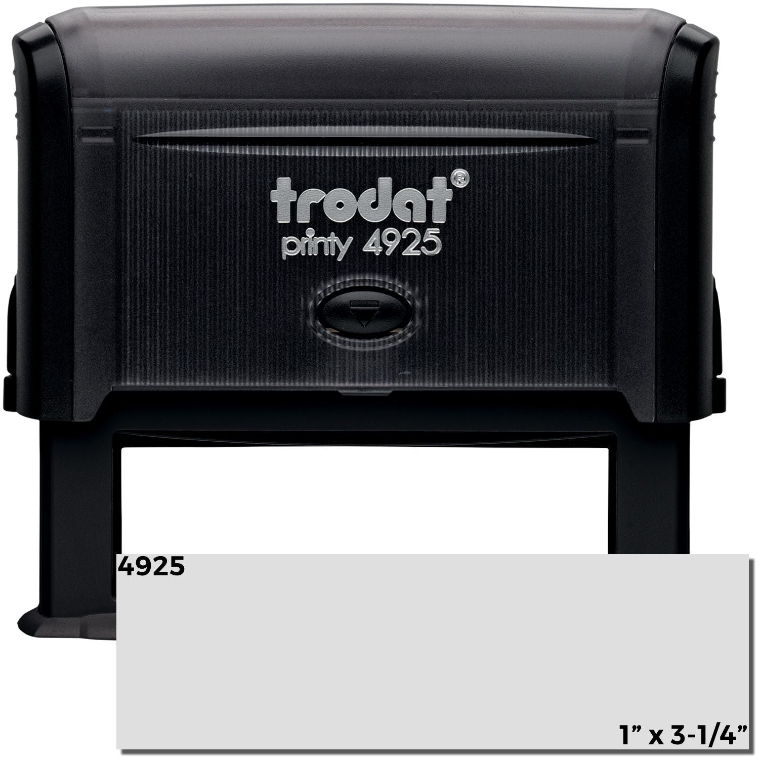 Custom Self Inking Stamp Trodat 4925, size 1 x 3-1/4 inches, black casing with text area below, ideal for personalized stamping needs.