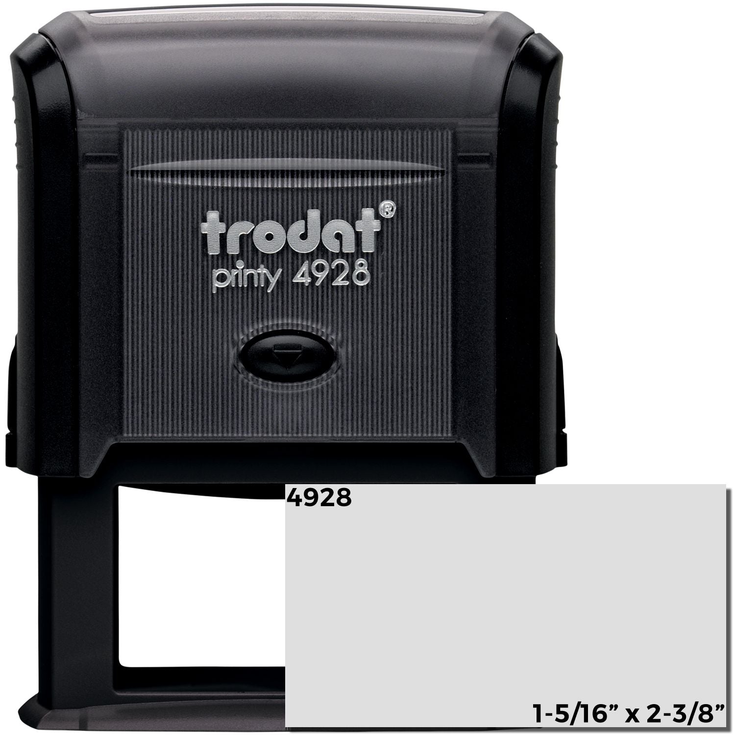 Custom Self Inking Stamp Trodat 4928, size 1-5/16 x 2-3/8, with a black casing and a visible imprint area.