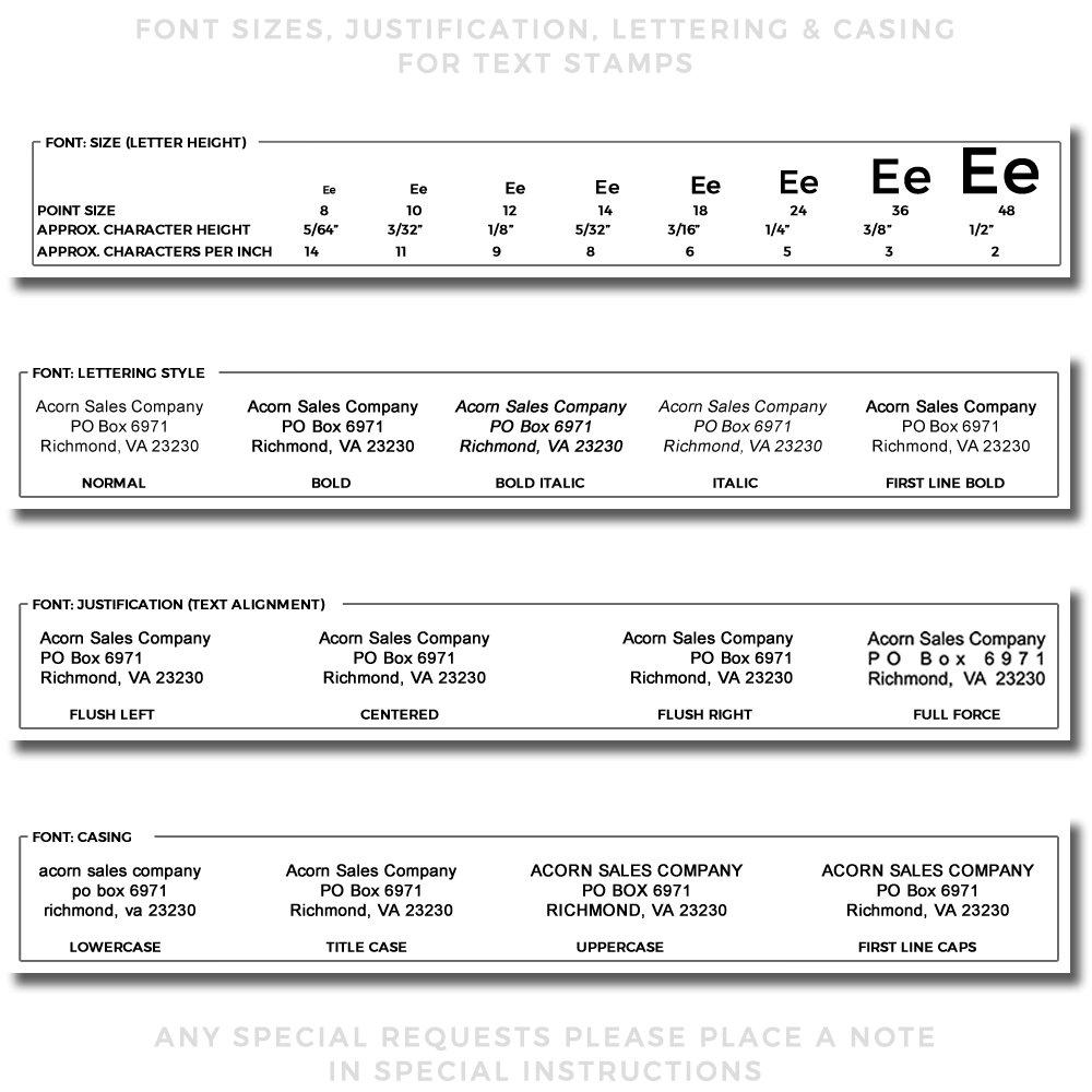 Font Choices for Regular Rubber Stamp Size 1-1/2 x 7