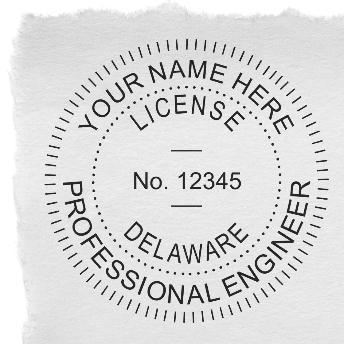 A stamped impression of the Premium MaxLight Pre-Inked Delaware Engineering Stamp in this stylish lifestyle photo, setting the tone for a unique and personalized product.