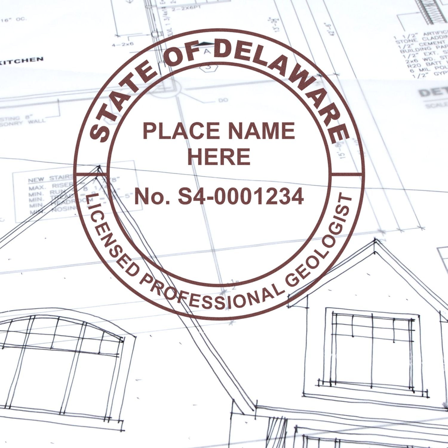 The Self-Inking Delaware Geologist Stamp stamp impression comes to life with a crisp, detailed image stamped on paper - showcasing true professional quality.